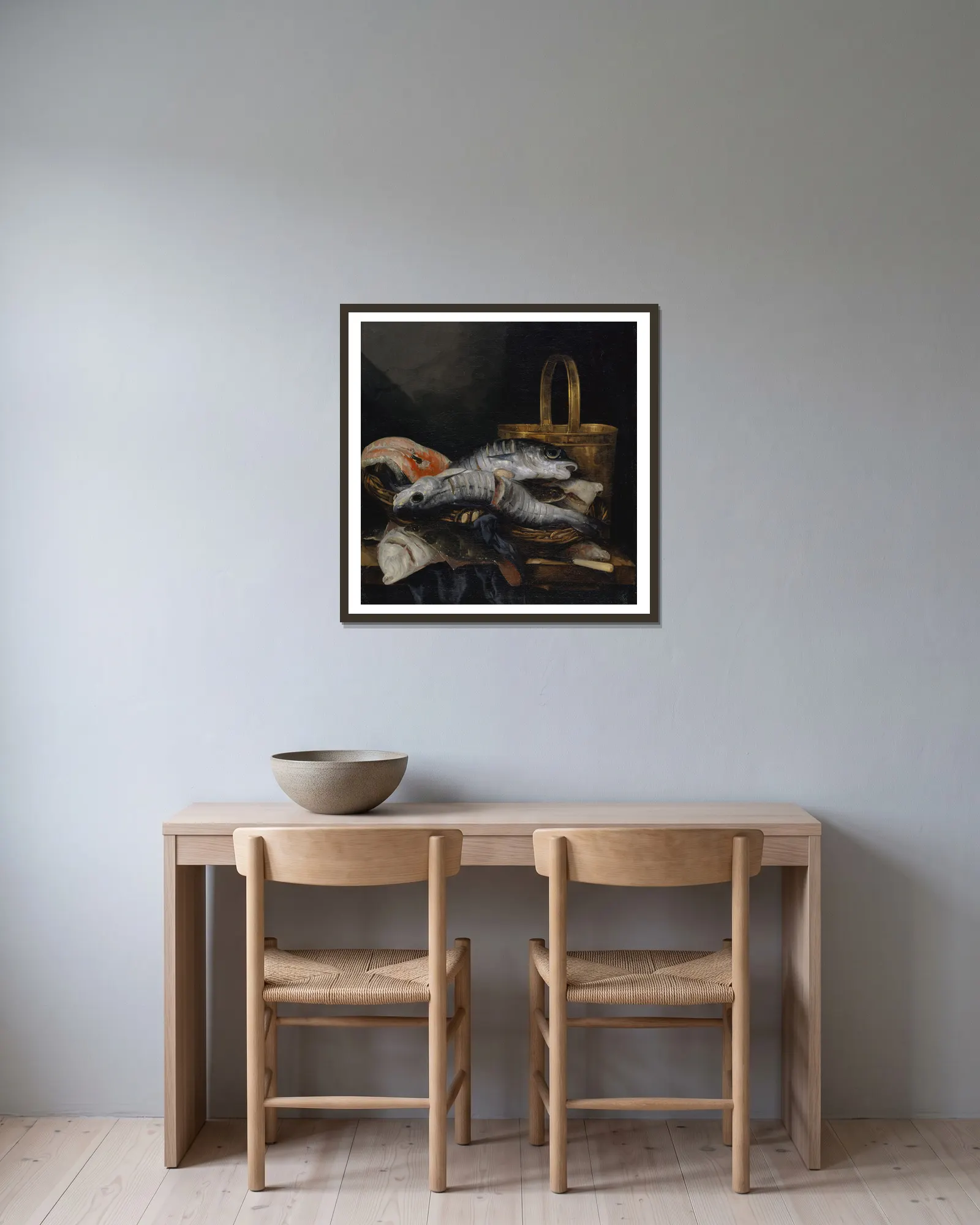Dead Fish av Abraham van Beyeren inramad på en vägg