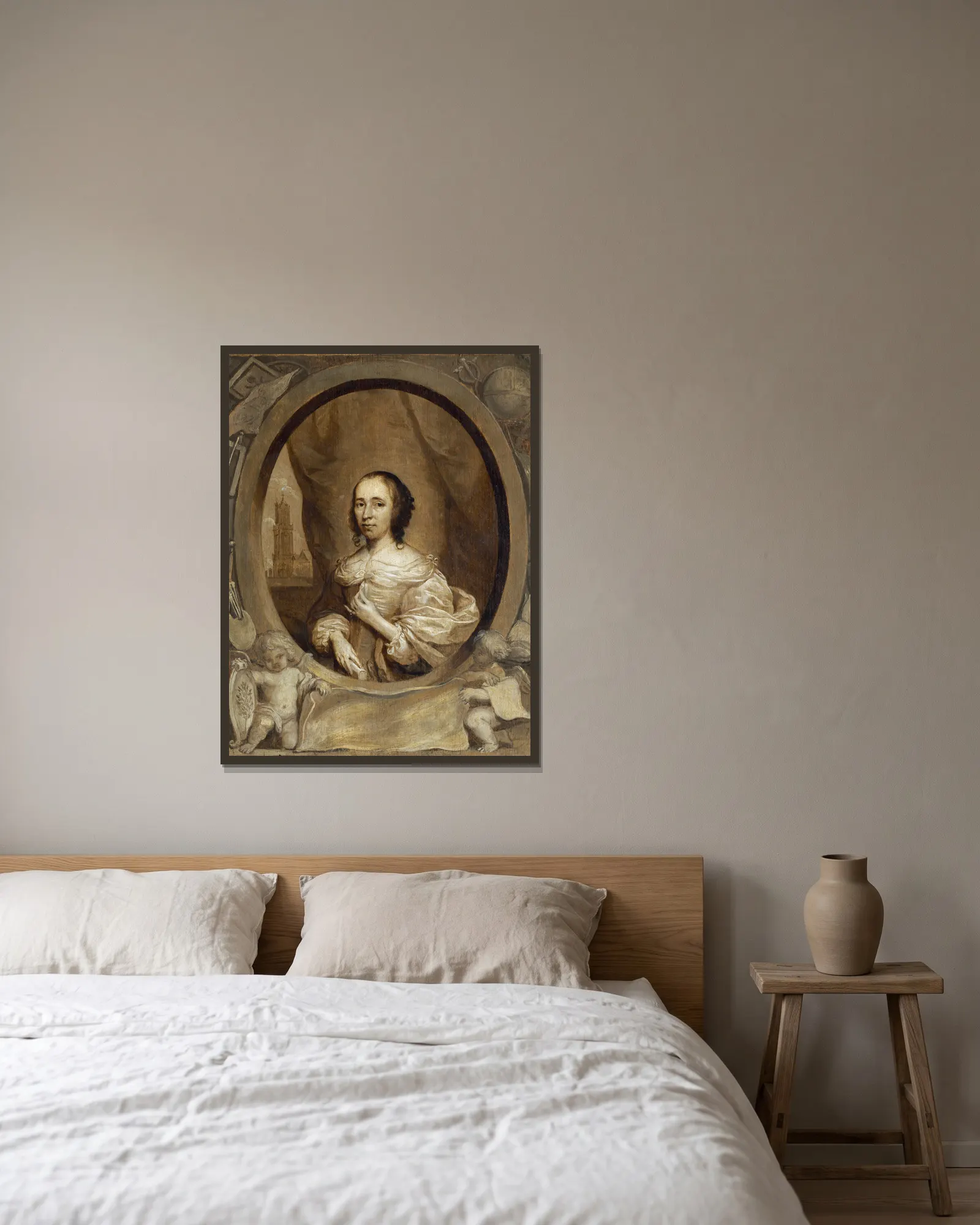 Anna Maria van Schurman av Cornelis Jonson van Ceulen inramad på en vägg