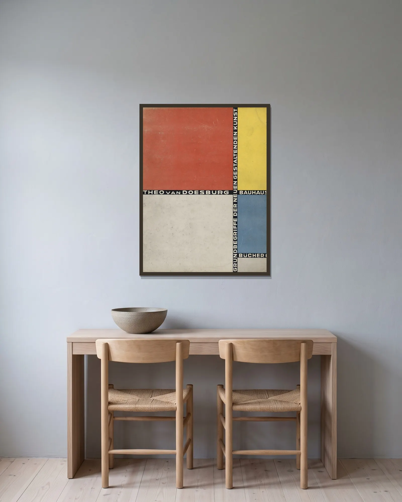 Bauhausbücher 6 av Theo van Doesburg inramad på en vägg