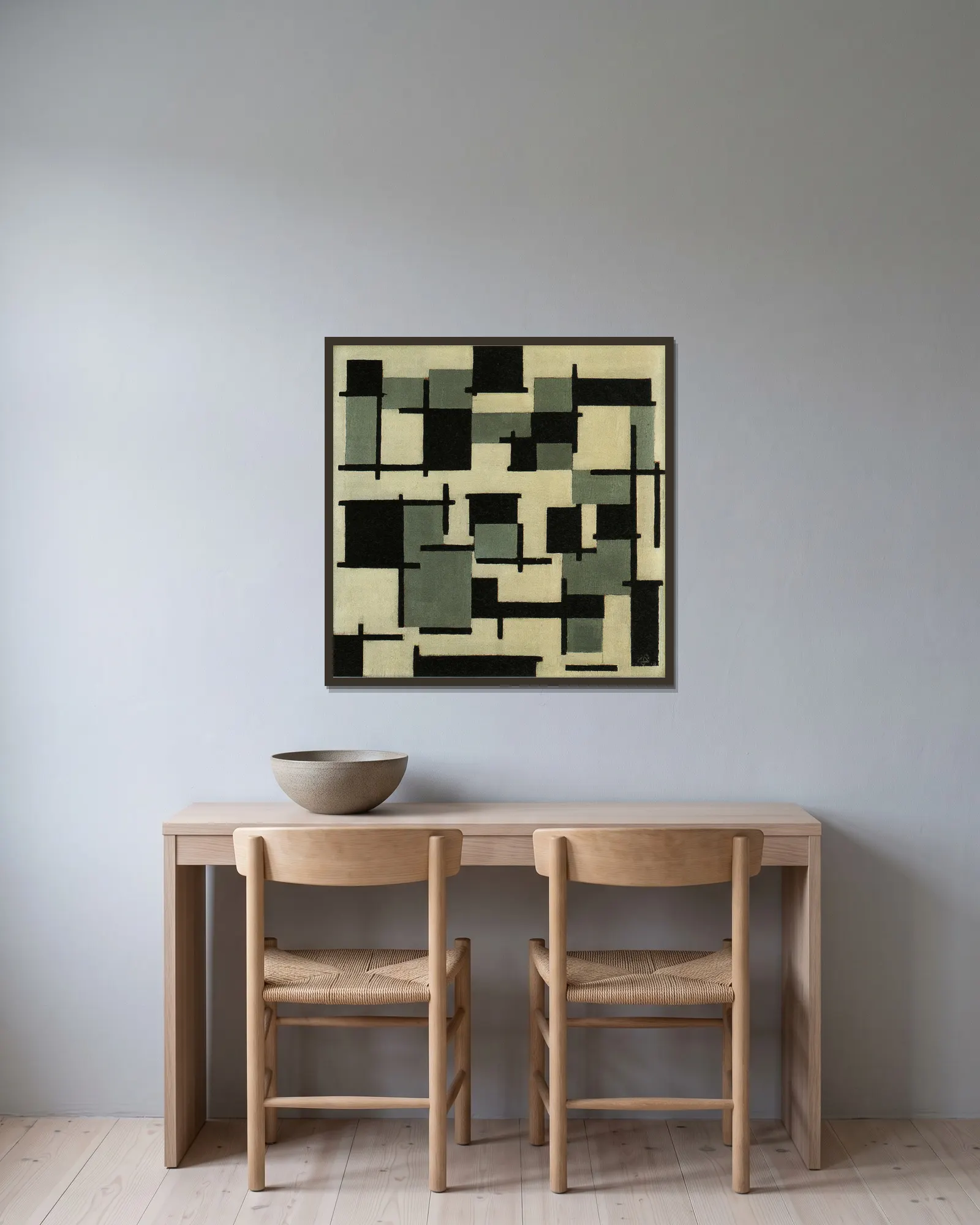 Composition XIII av Theo van Doesburg inramad på en vägg
