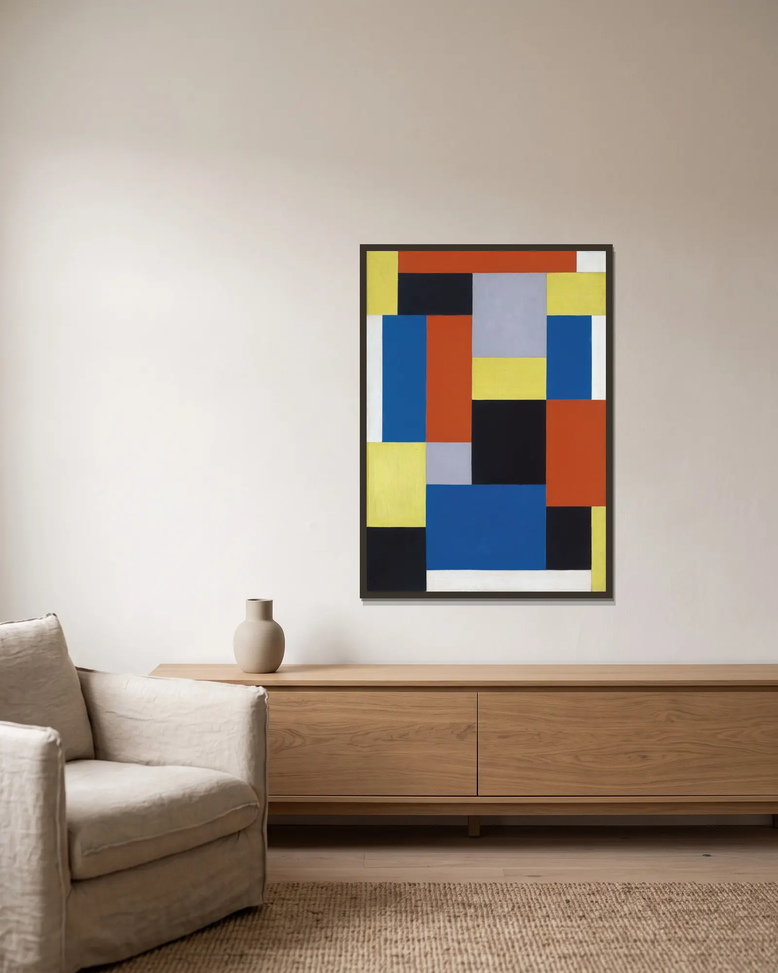 Composition XX av Theo van Doesburg inramad på en vägg