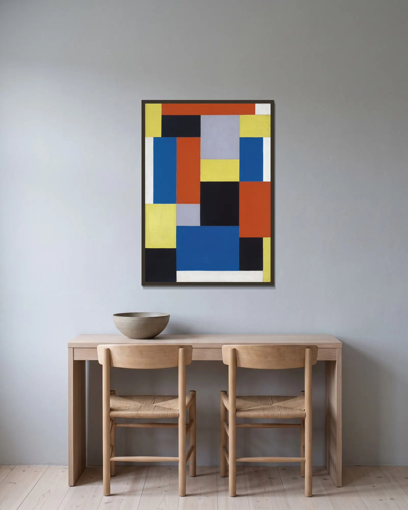 Composition XX av Theo van Doesburg inramad på en vägg