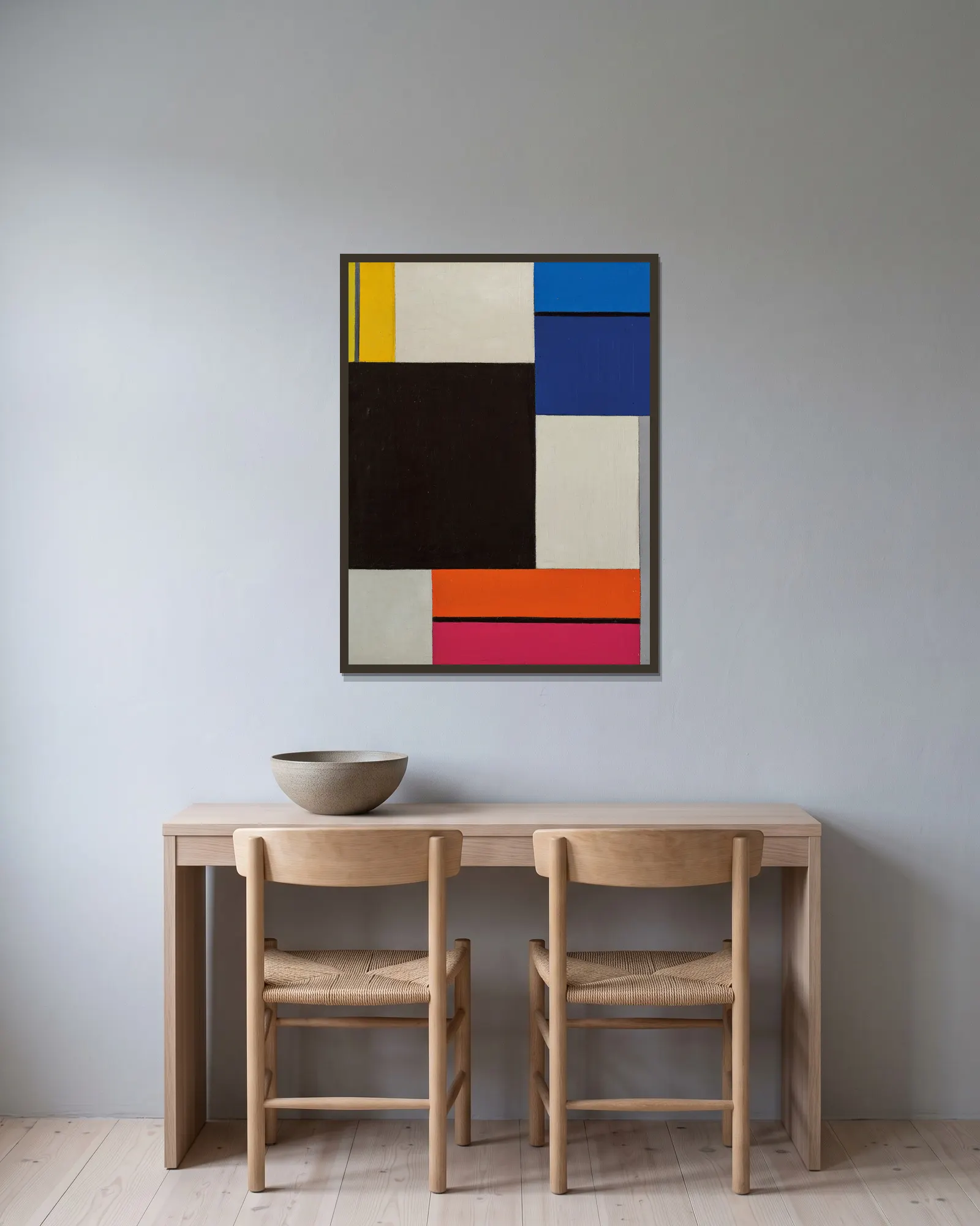 Composition XXI av Theo van Doesburg inramad på en vägg