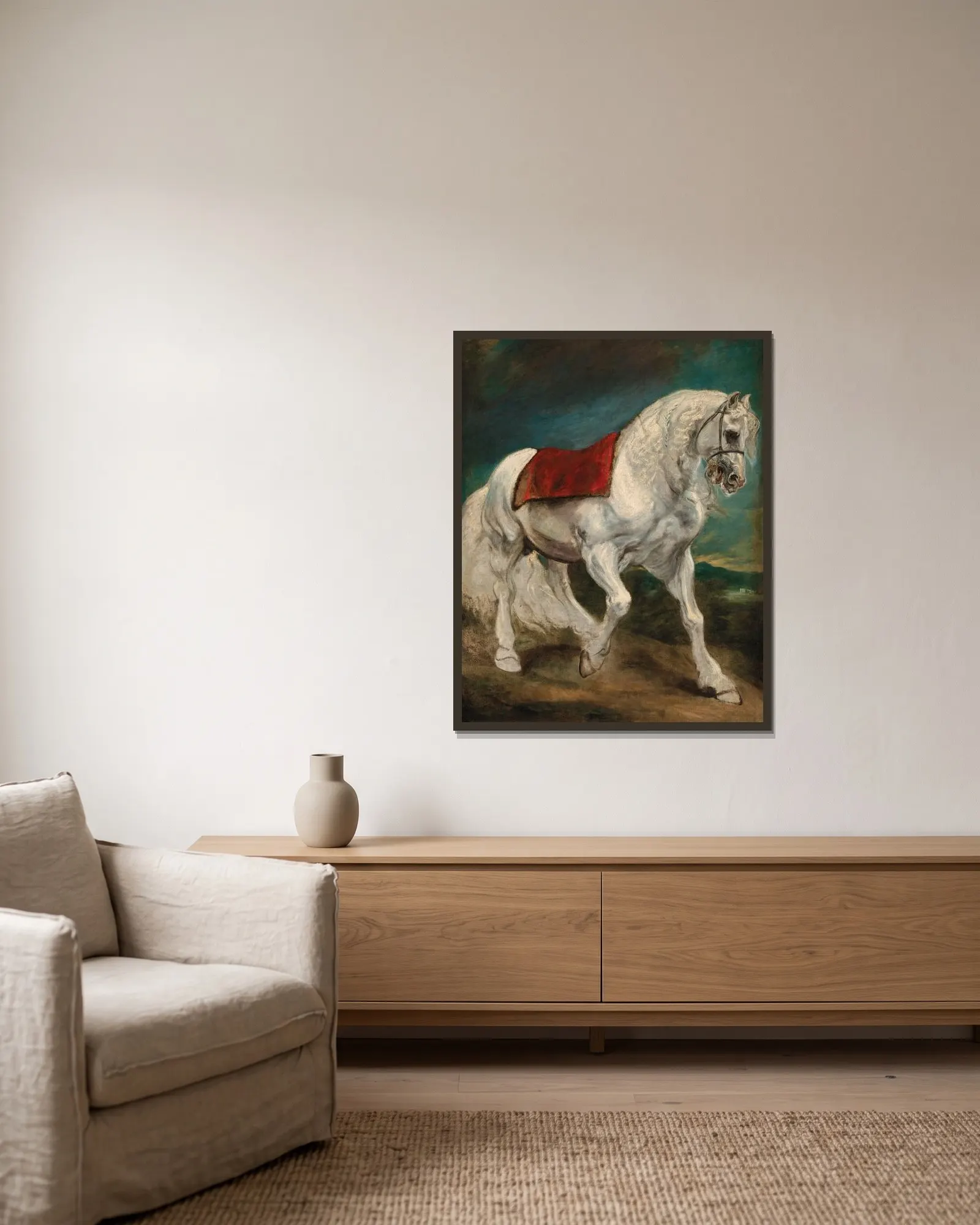 An Andalusian horse av Anthony van Dyck inramad på en vägg