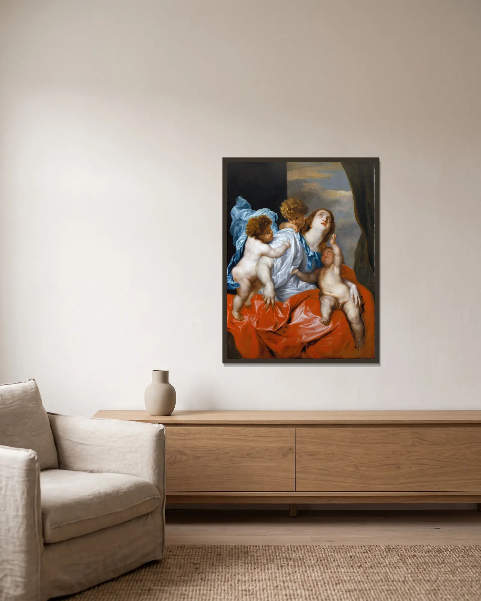 Charity av Anthony van Dyck inramad på en vägg