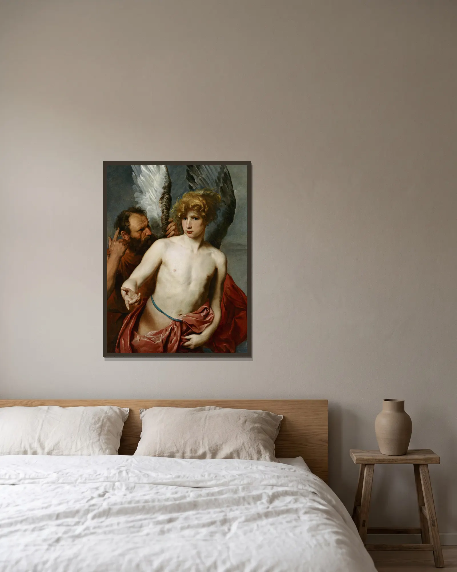 Daedalus And Icarus av Anthony van Dyck inramad på en vägg