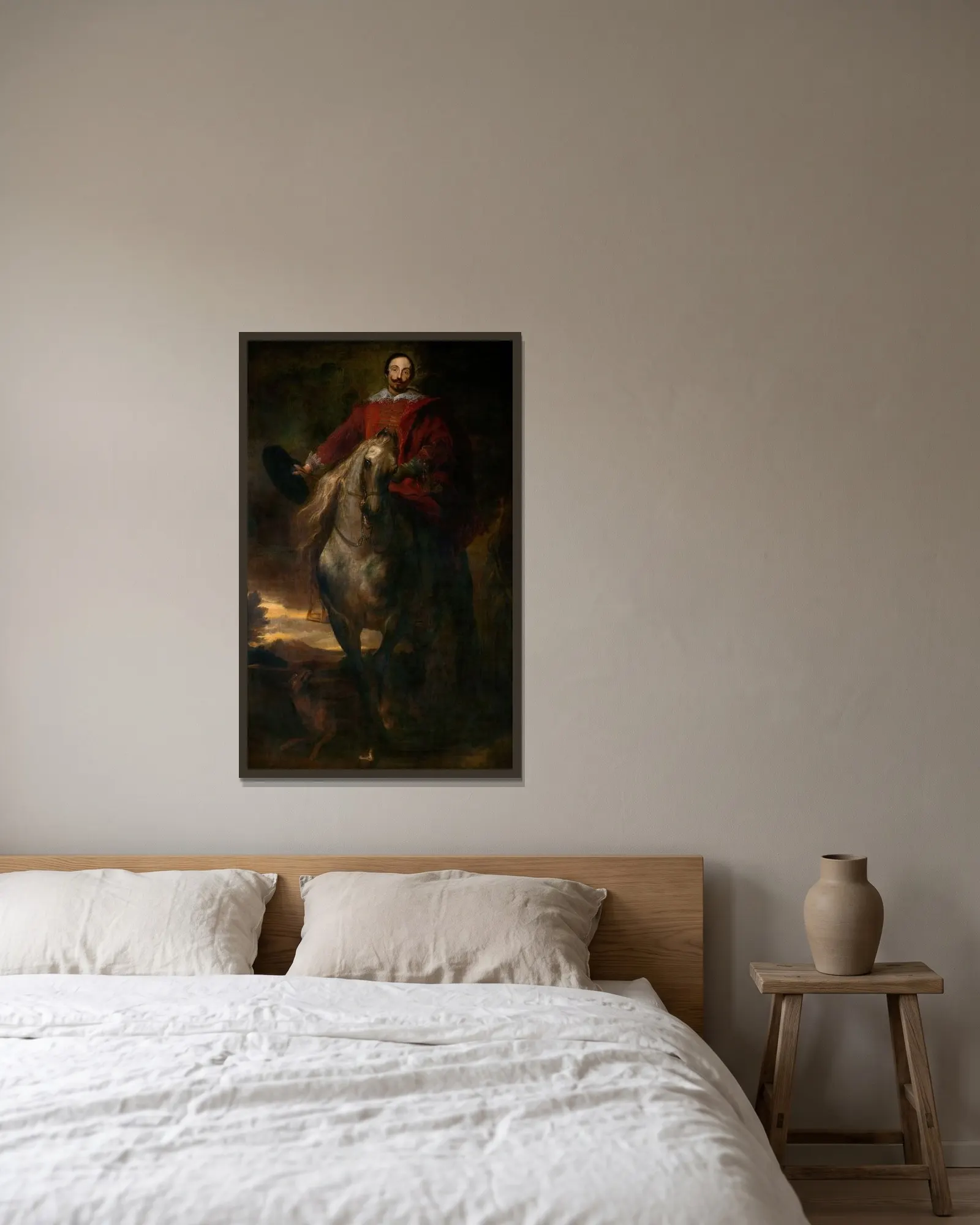 Equestrial Portrait av Anthony van Dyck inramad på en vägg
