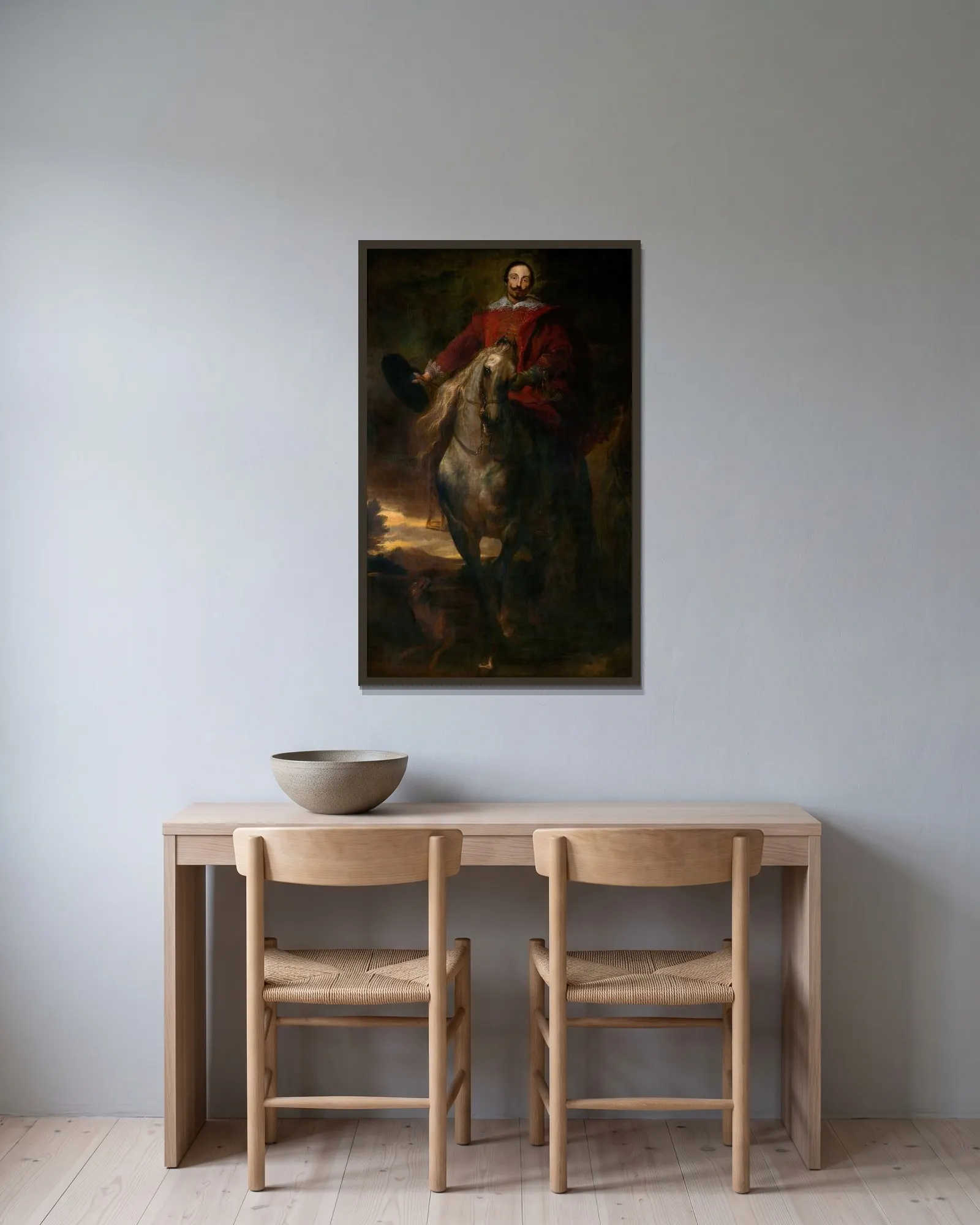 Equestrial Portrait av Anthony van Dyck inramad på en vägg