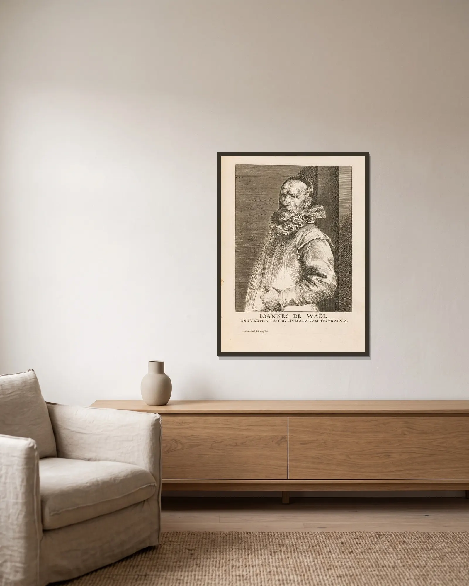 Jan Baptist de Wael av Anthony van Dyck inramad på en vägg