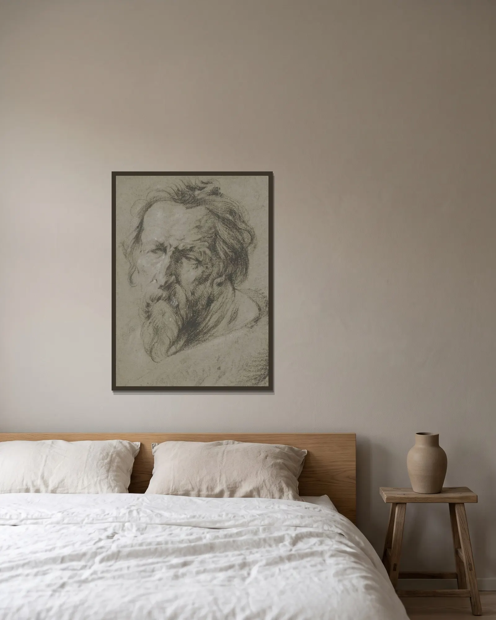 Kopf eines bärtigen Alten nach links av Anthony van Dyck inramad på en vägg