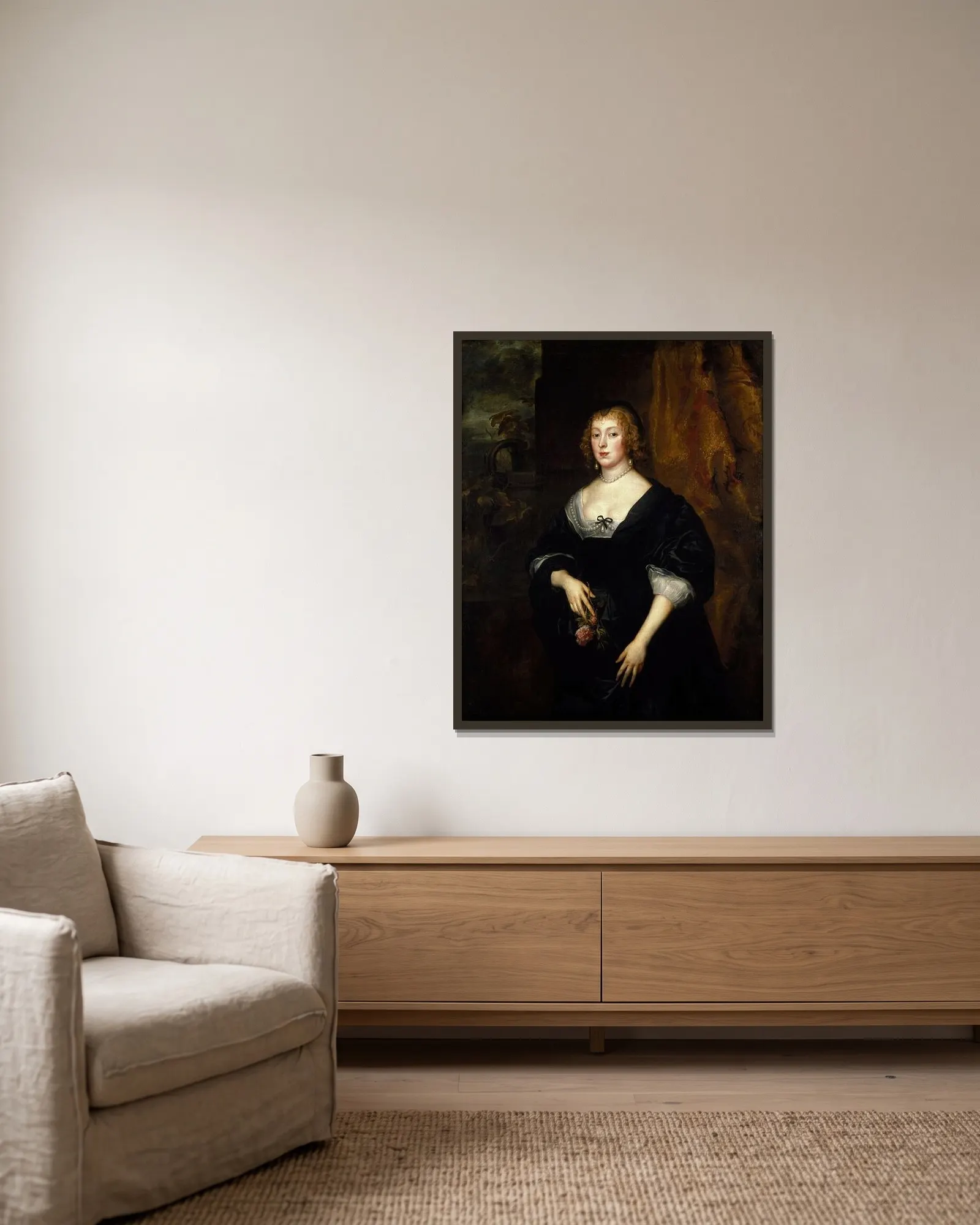 Lady Dacre av Anthony van Dyck inramad på en vägg