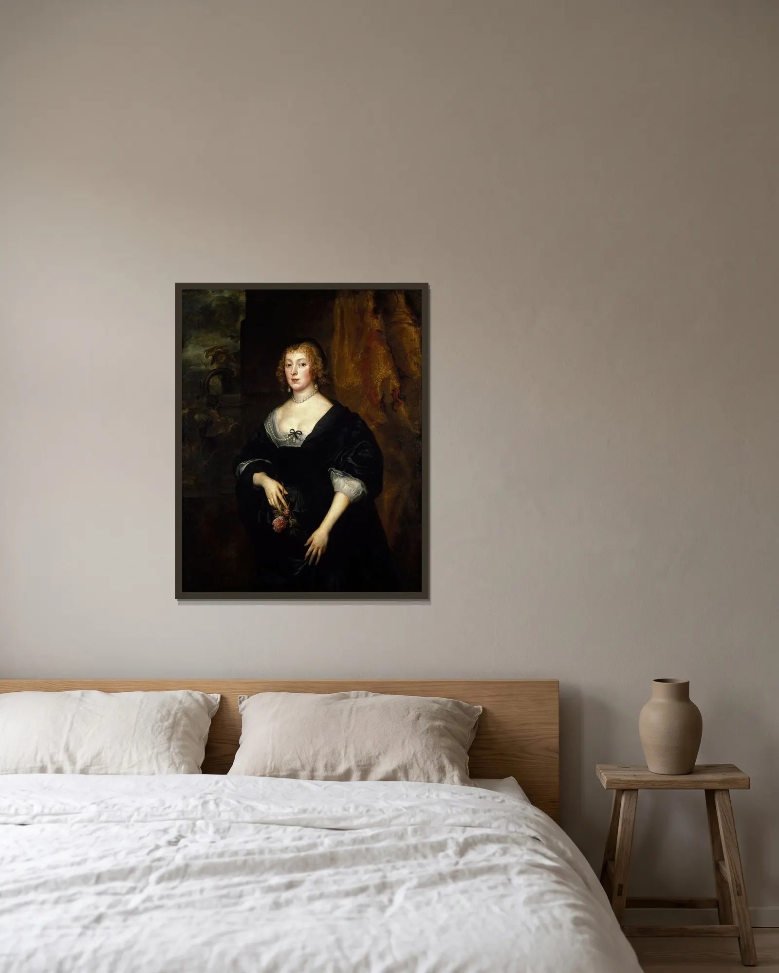 Lady Dacre av Anthony van Dyck inramad på en vägg