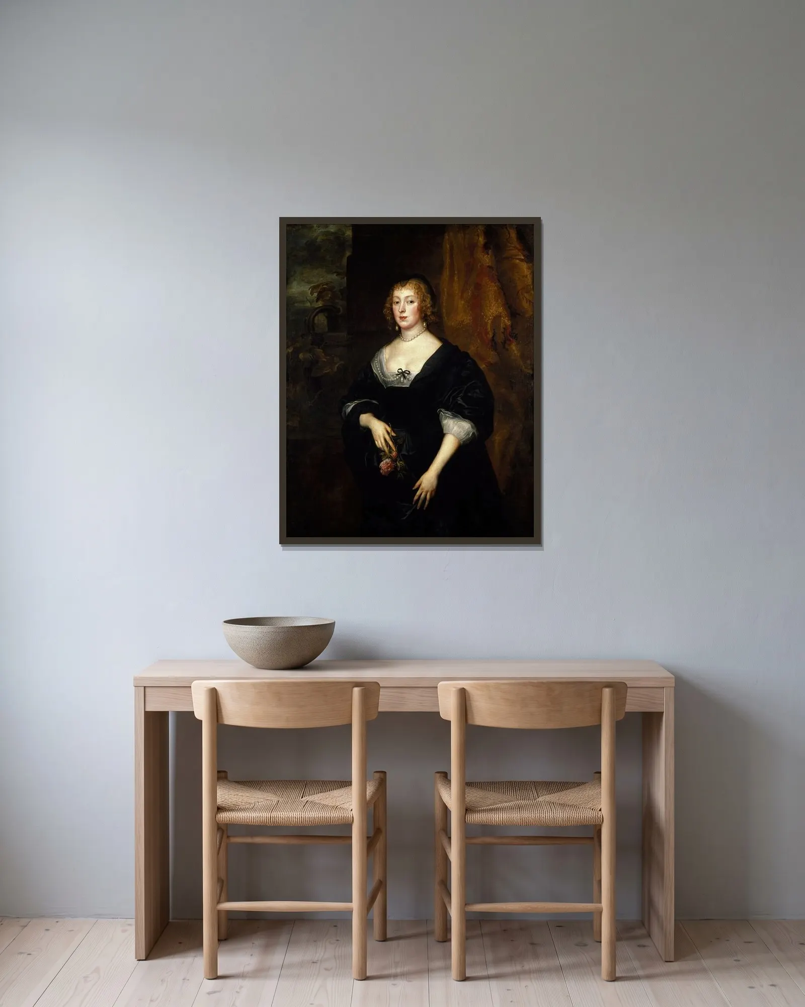 Lady Dacre av Anthony van Dyck inramad på en vägg