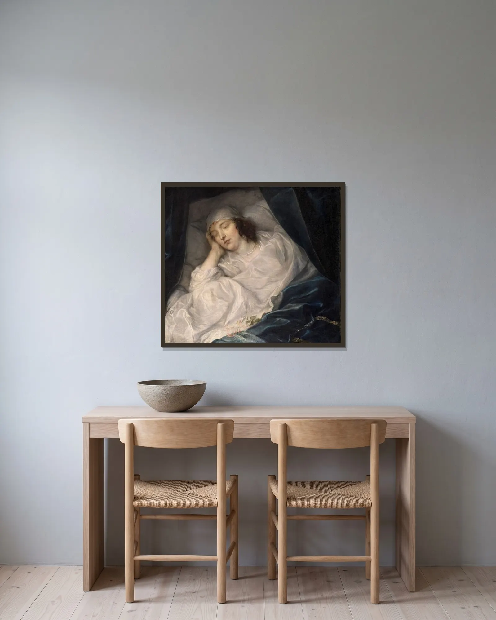 Lady Digby, on her Deathbed av Anthony van Dyck inramad på en vägg