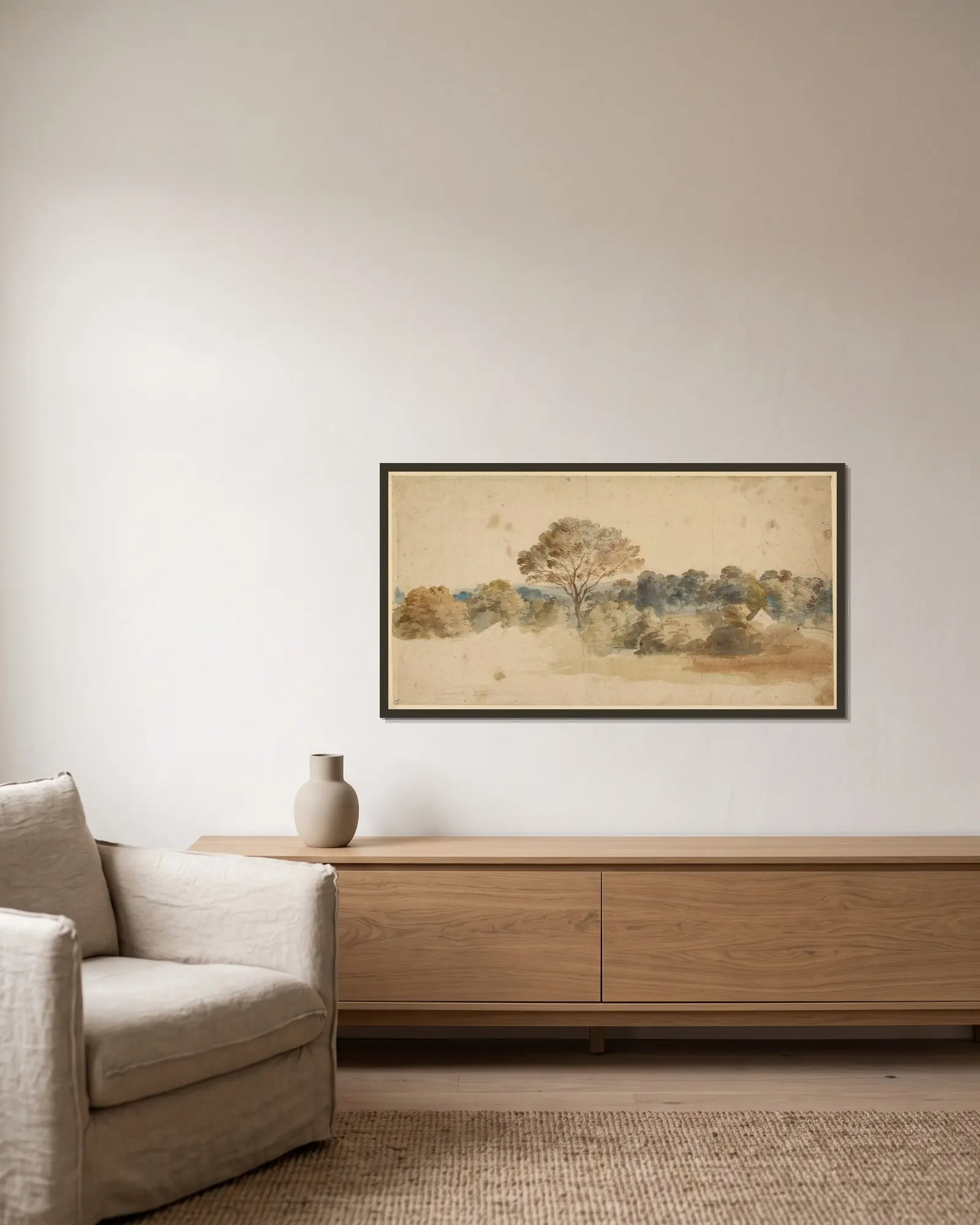 Landscape av Anthony van Dyck inramad på en vägg