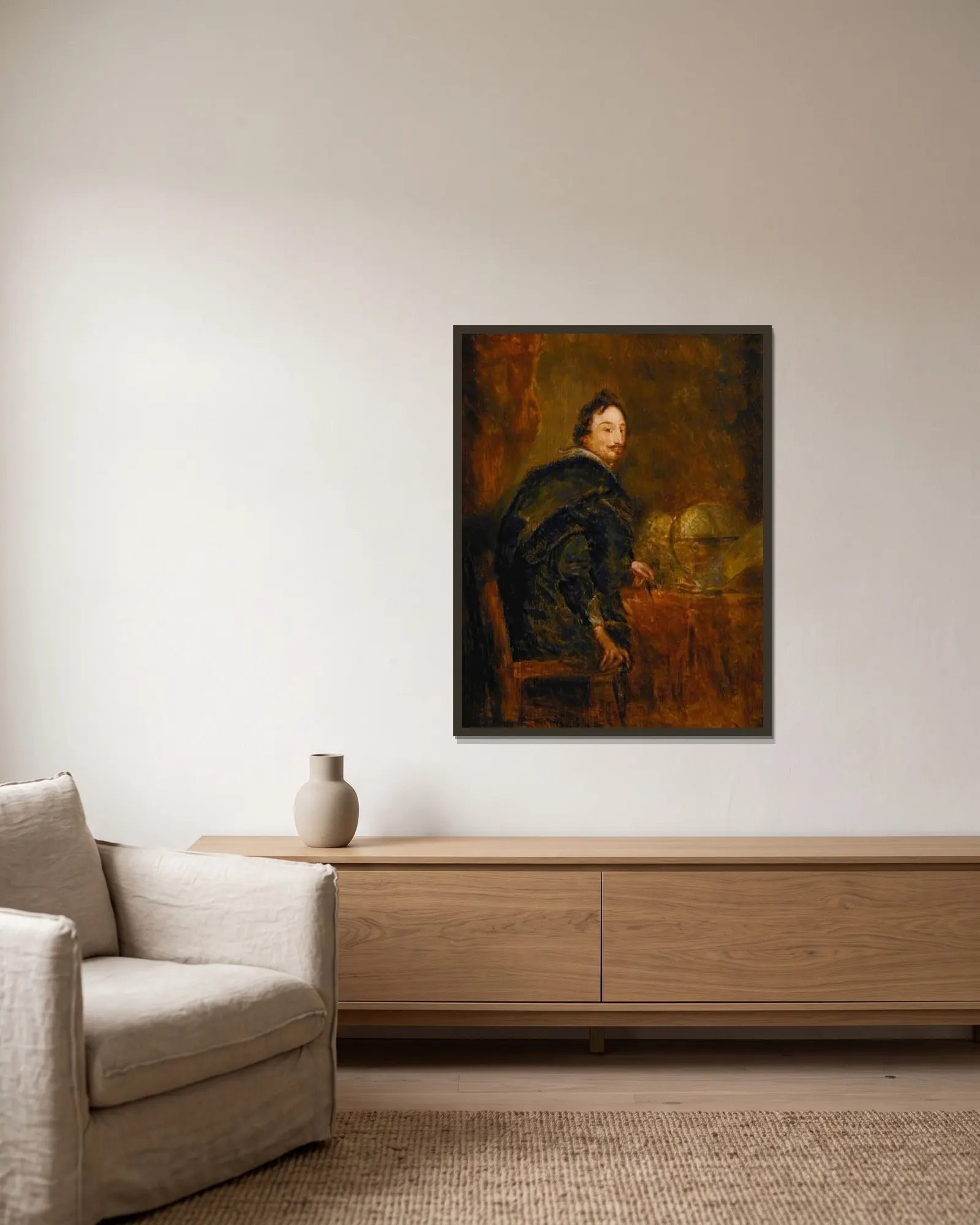 Lucas van Uffele av Anthony van Dyck inramad på en vägg