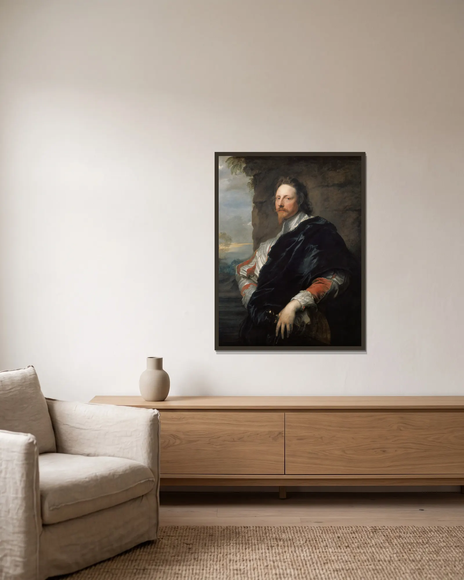 Nicolas Lanier av Anthony van Dyck inramad på en vägg