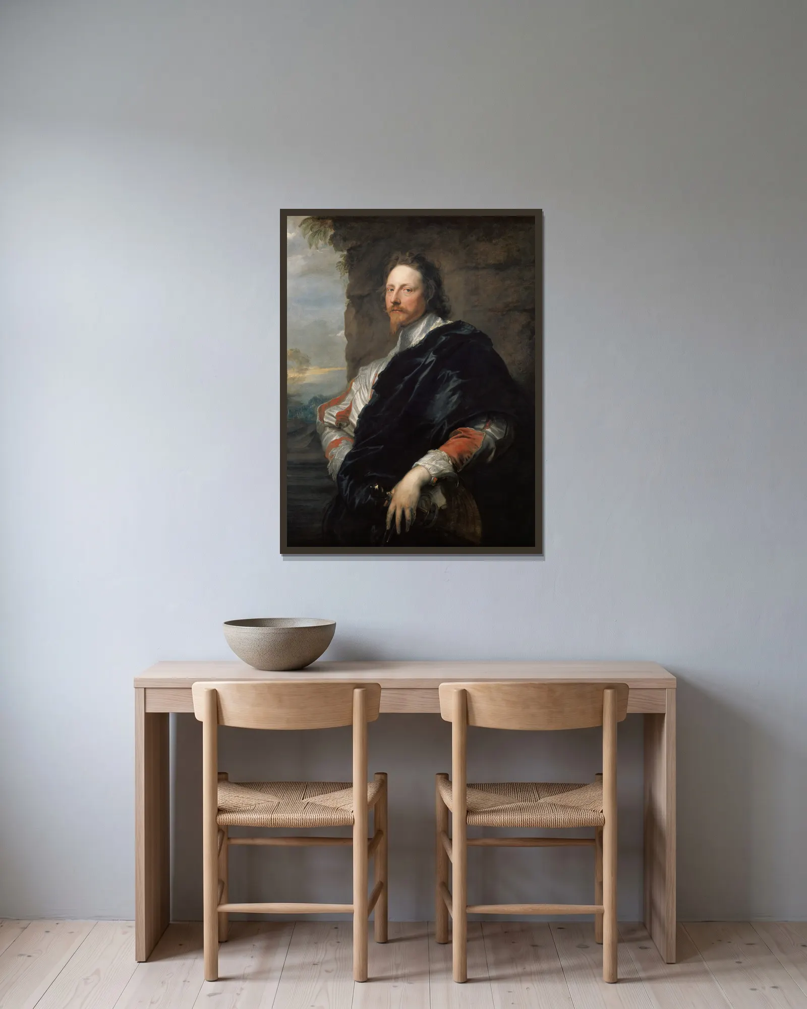 Nicolas Lanier av Anthony van Dyck inramad på en vägg