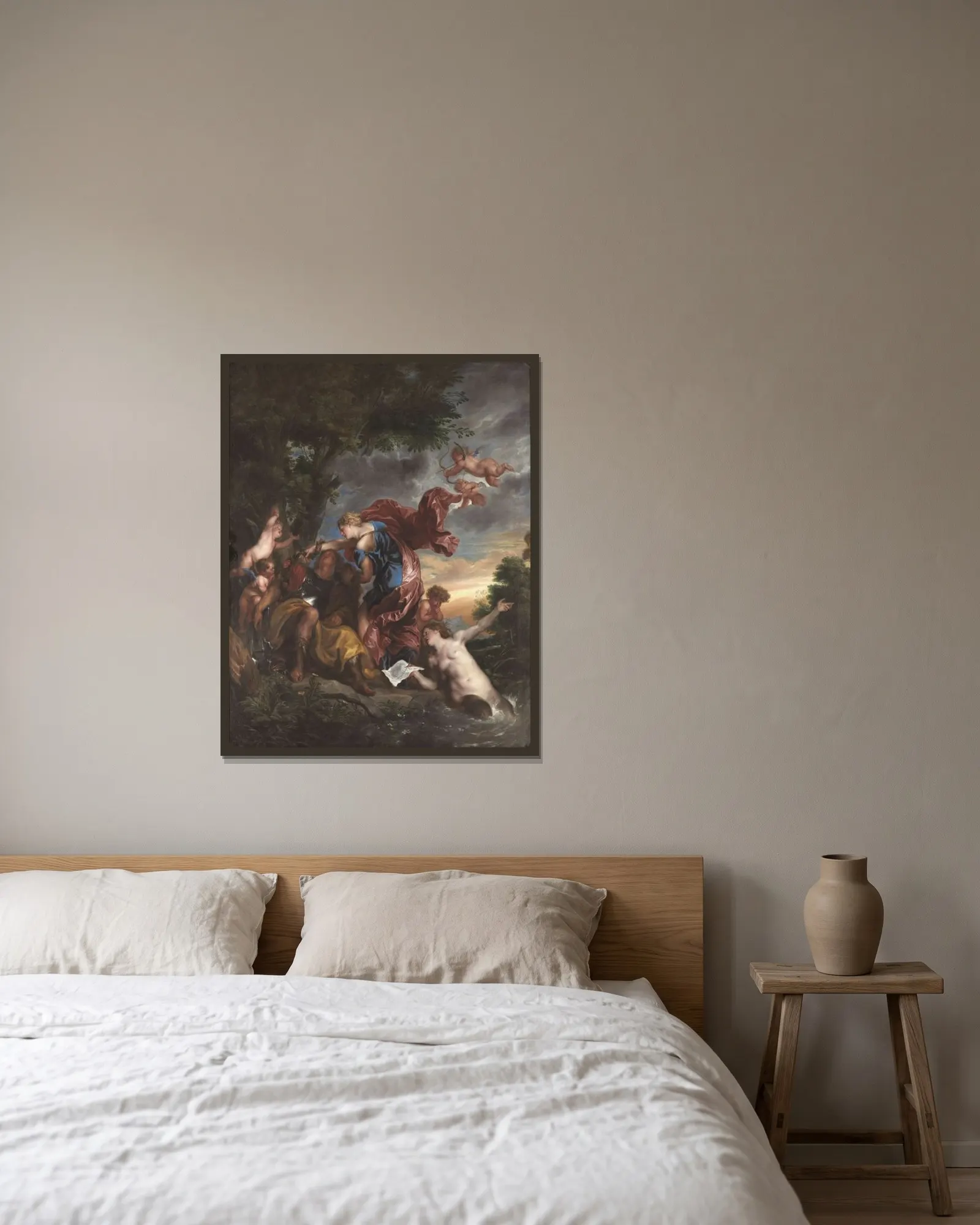 Rinaldo and Armida av Anthony van Dyck inramad på en vägg