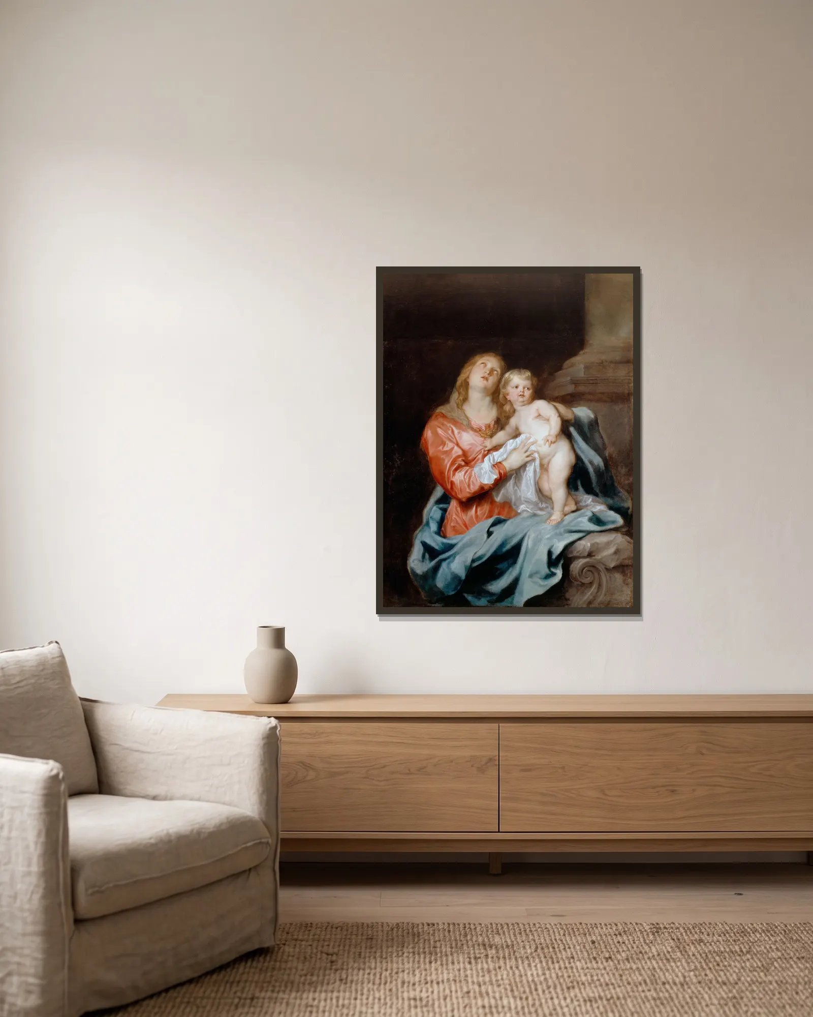 The Madonna And Child av Anthony van Dyck inramad på en vägg