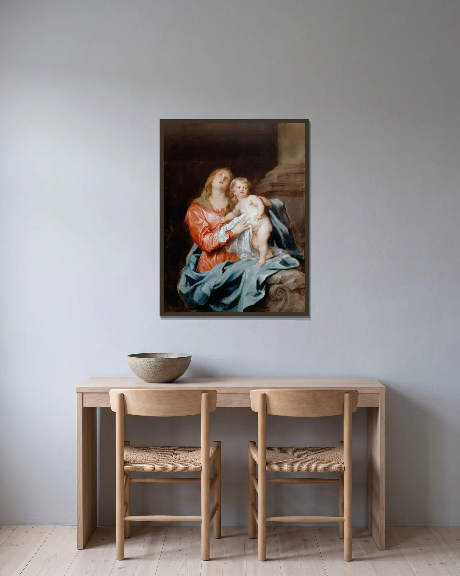 The Madonna And Child av Anthony van Dyck inramad på en vägg