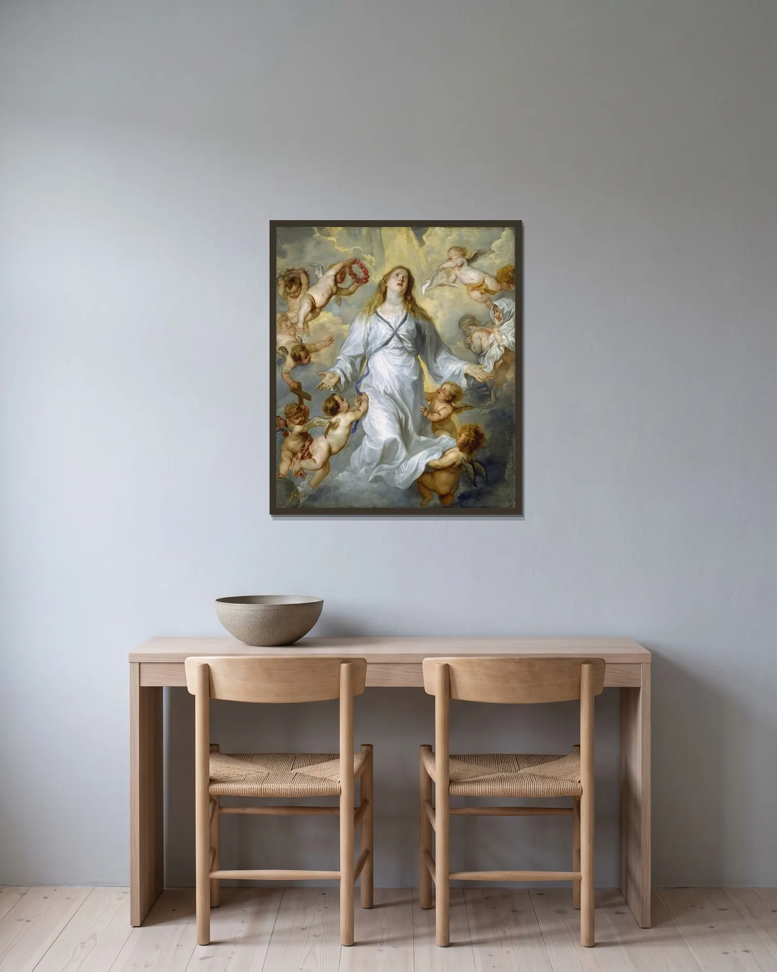 The Virgin as Intercessor av Anthony van Dyck inramad på en vägg