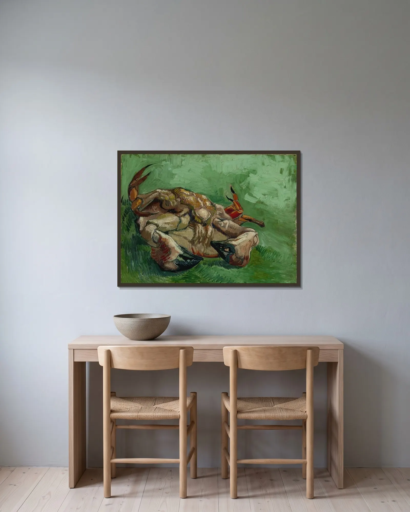 A crab on its back av Vincent van Gogh inramad på en vägg