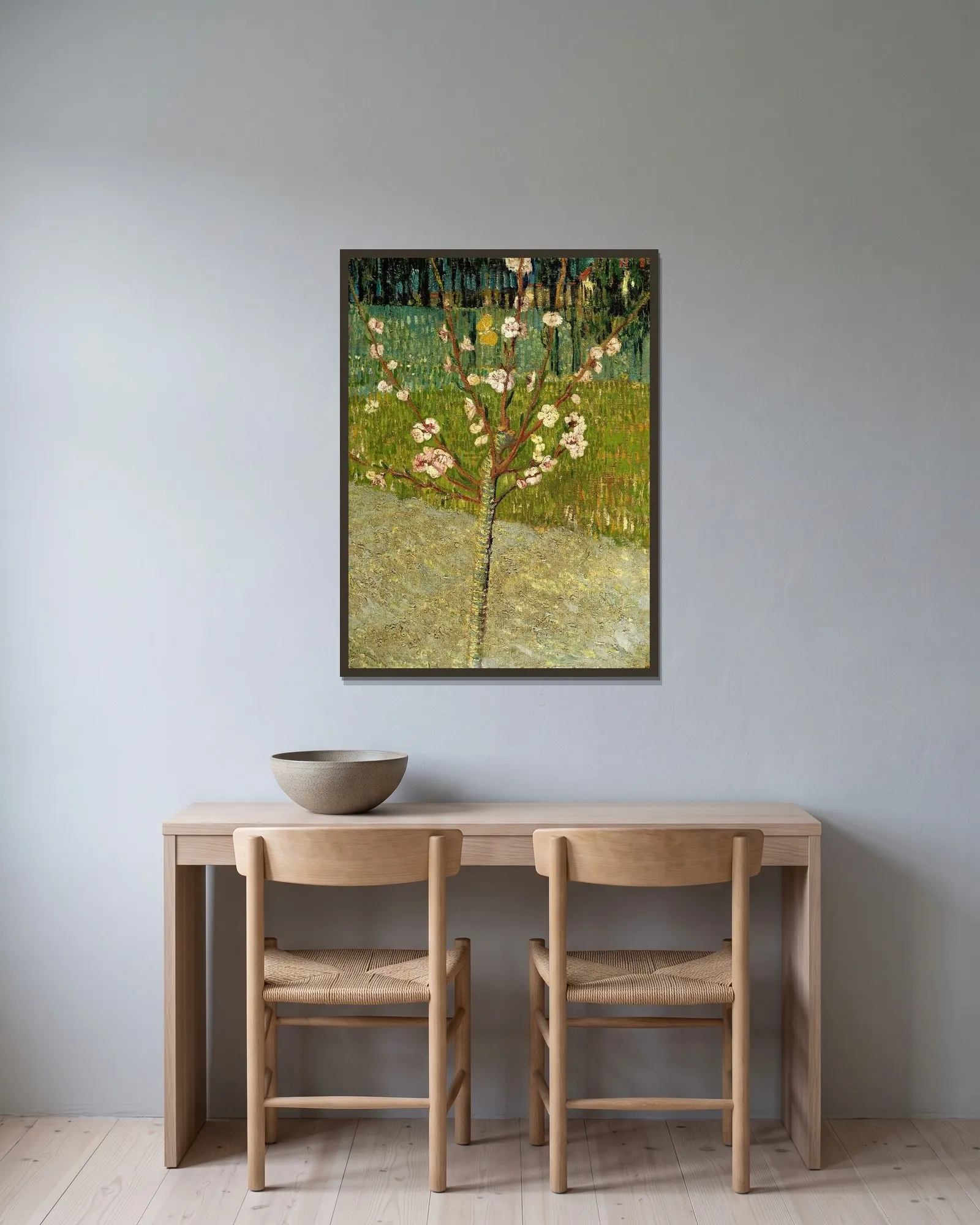 Almond tree in blossom av Vincent van Gogh inramad på en vägg