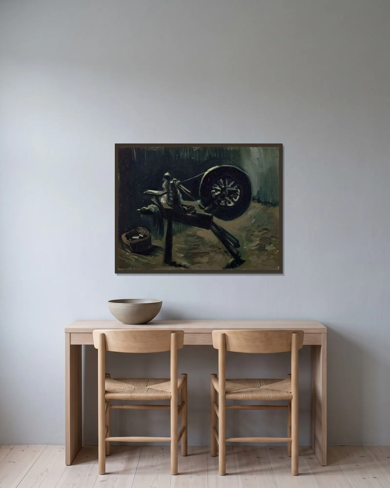 Bobbin winder av Vincent van Gogh inramad på en vägg
