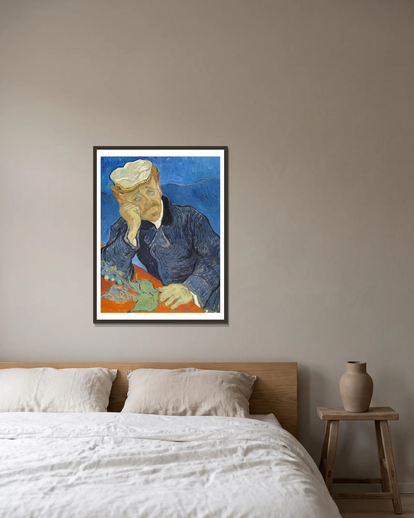Dr Paul Gachet av Vincent van Gogh inramad på en vägg