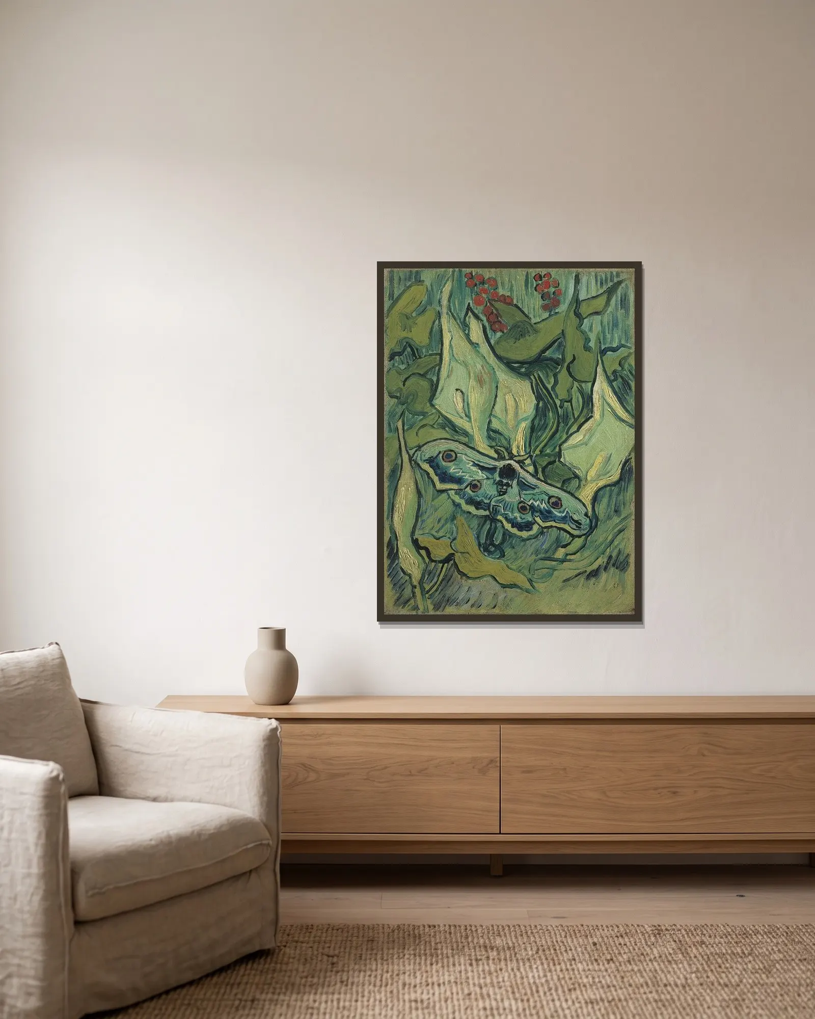 Emperor moth av Vincent van Gogh inramad på en vägg