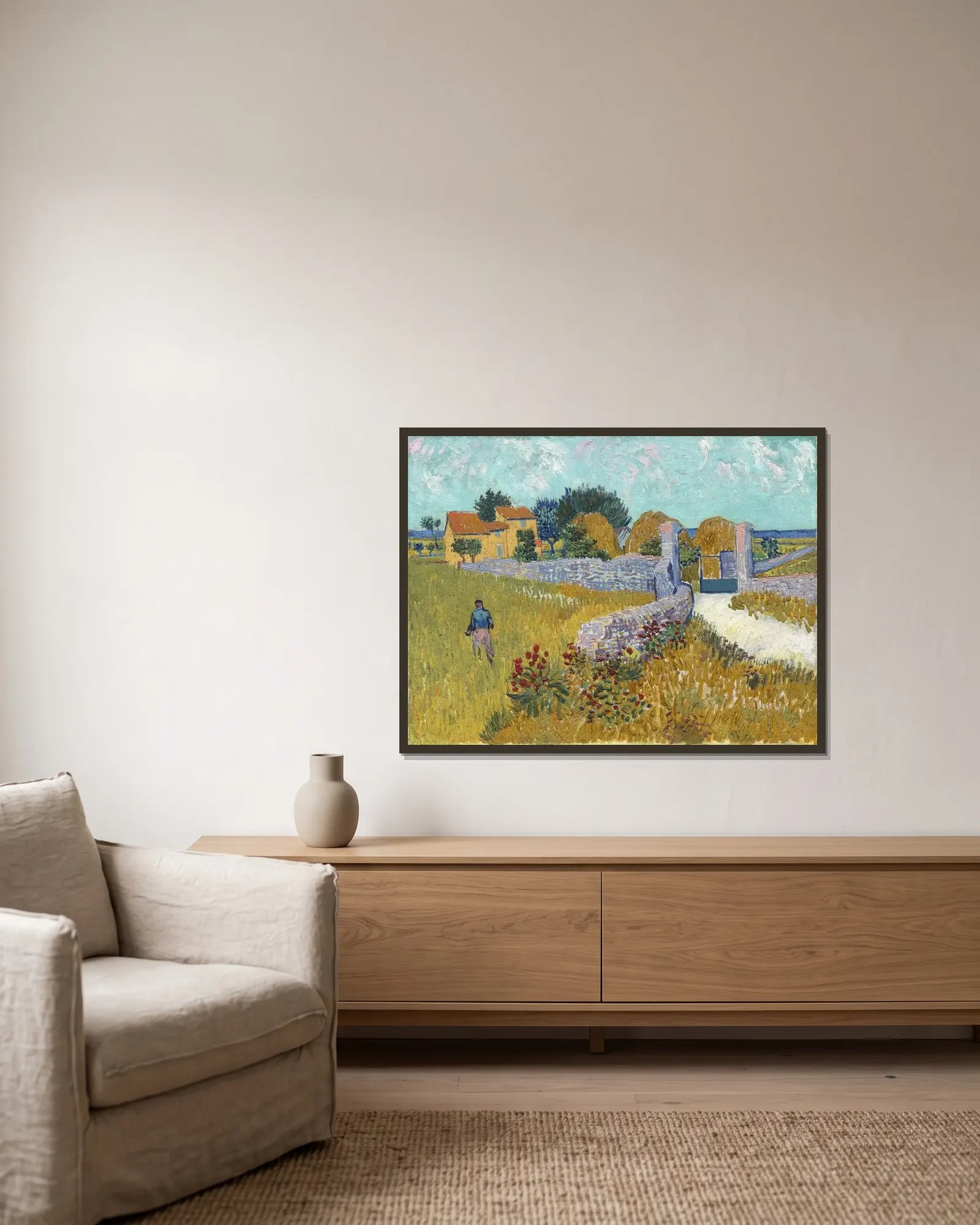 Farmhouse in Provence av Vincent van Gogh inramad på en vägg