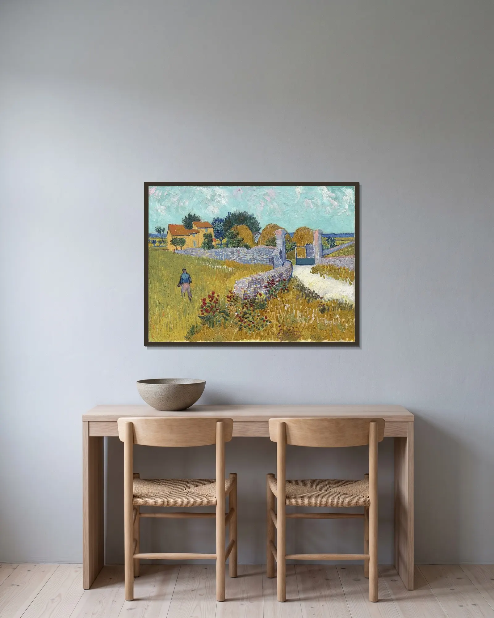 Farmhouse in Provence av Vincent van Gogh inramad på en vägg
