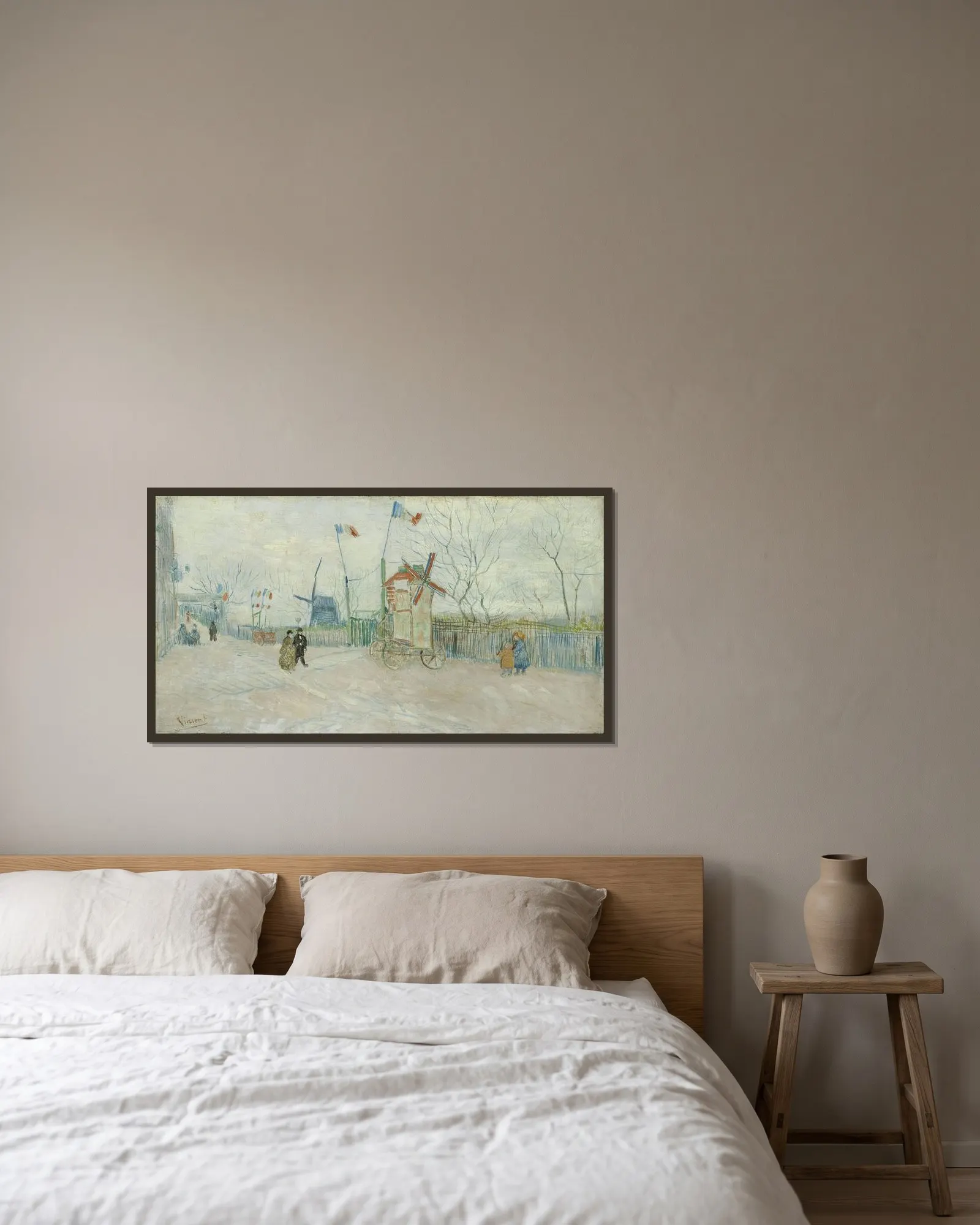 Impasse des Deux Frères av Vincent van Gogh inramad på en vägg