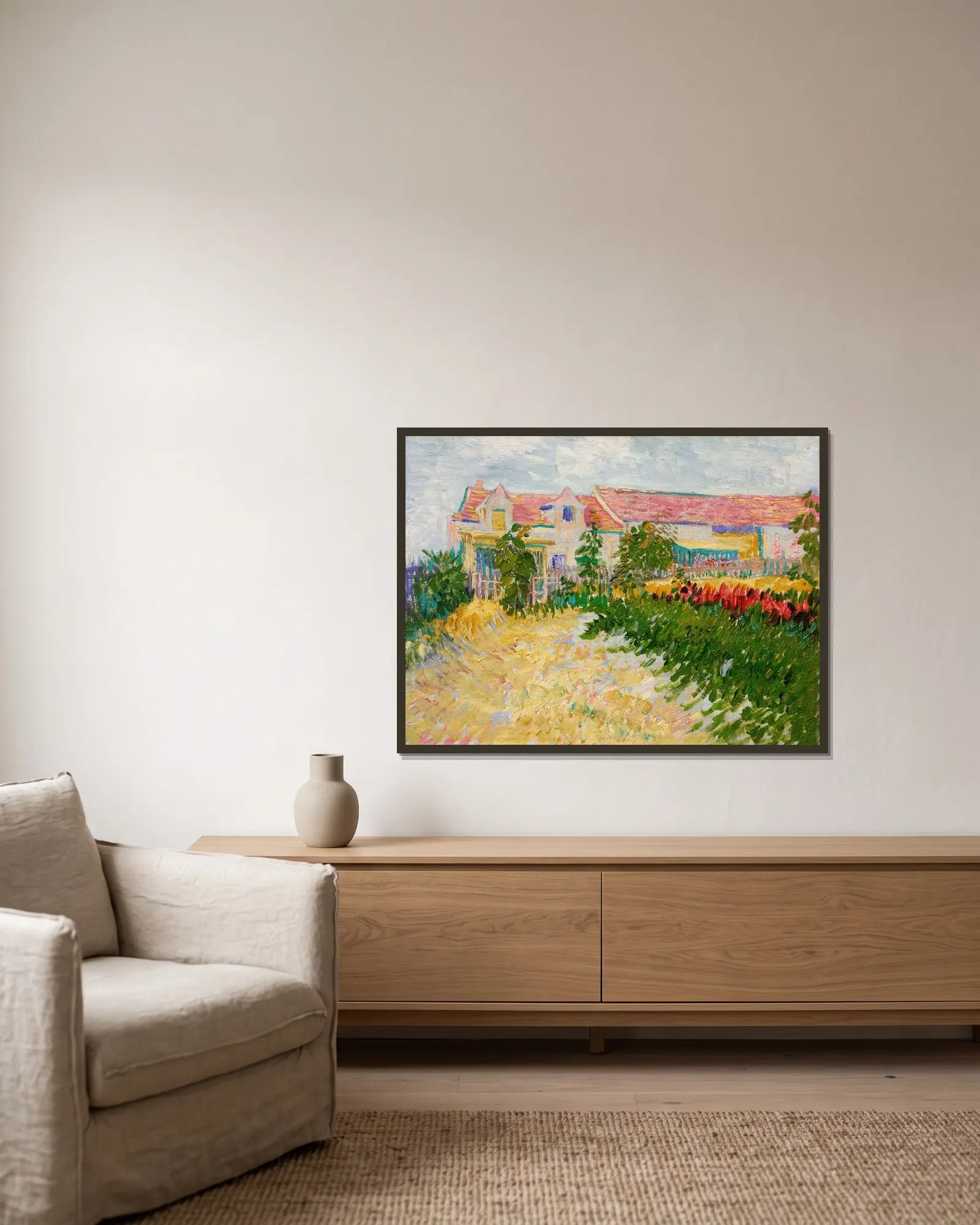 Jardin devant le Mas Debray av Vincent van Gogh inramad på en vägg