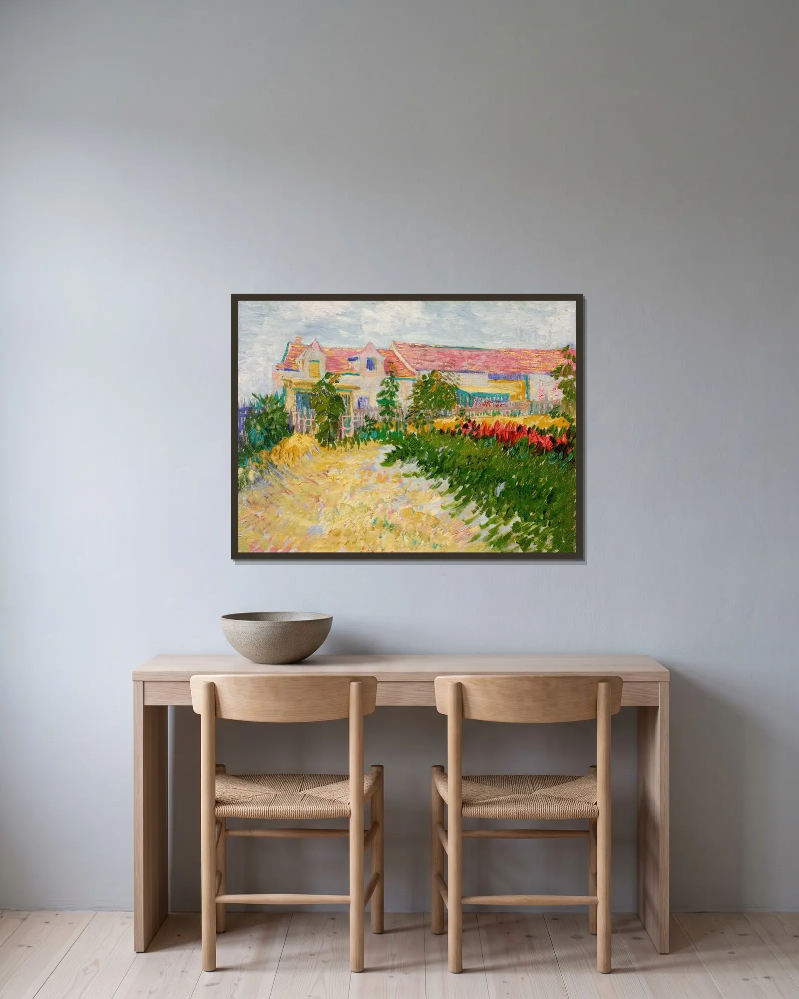 Jardin devant le Mas Debray av Vincent van Gogh inramad på en vägg