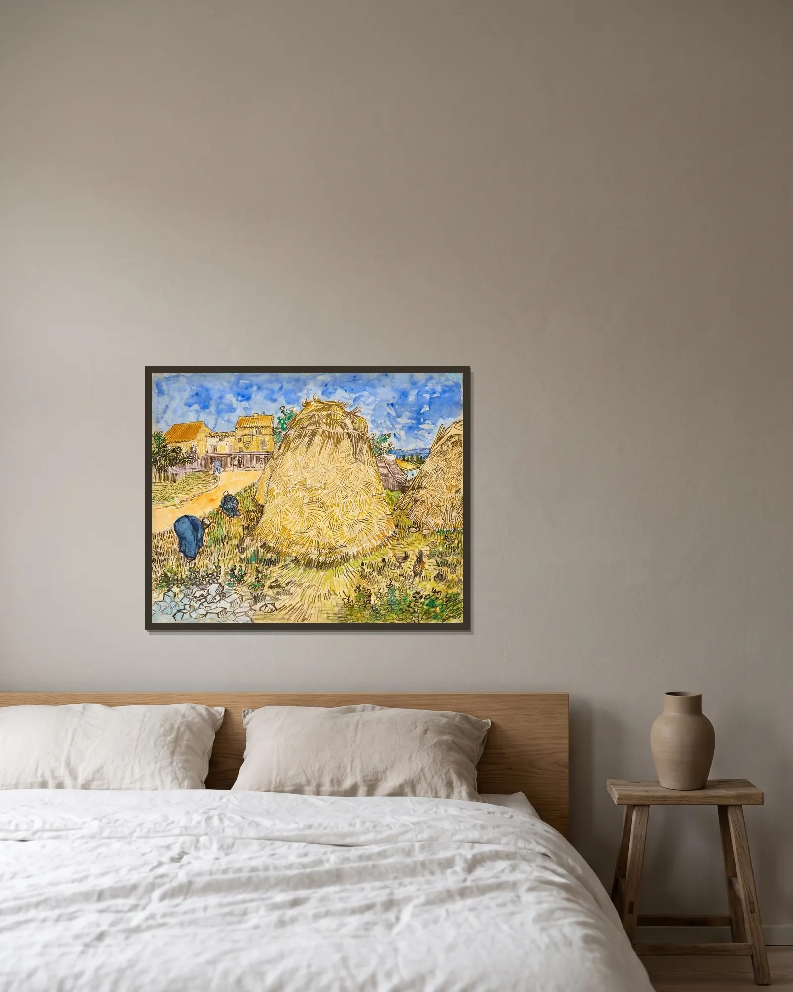 Meules de blé av Vincent van Gogh inramad på en vägg