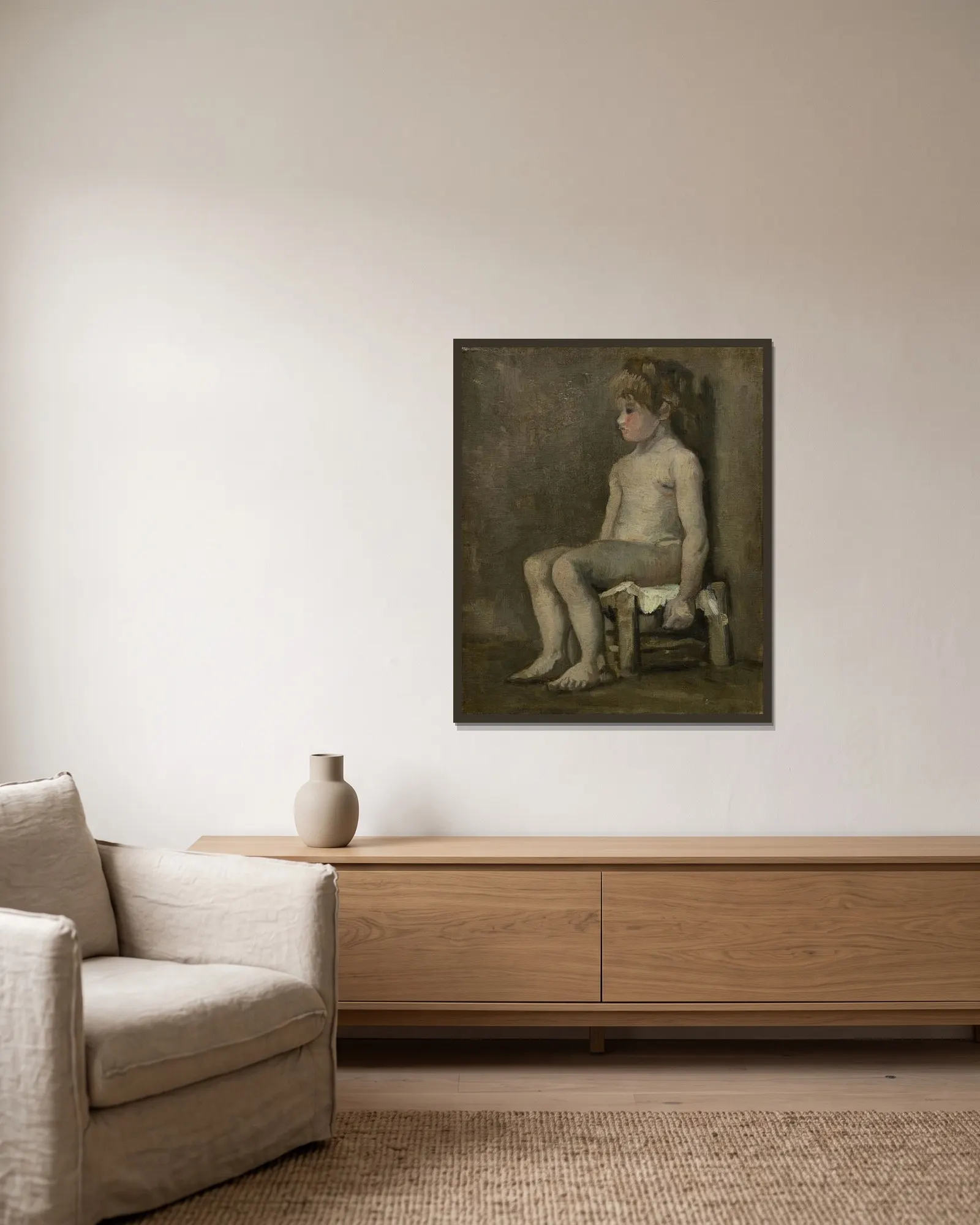 Nude Girl, Seated av Vincent van Gogh inramad på en vägg