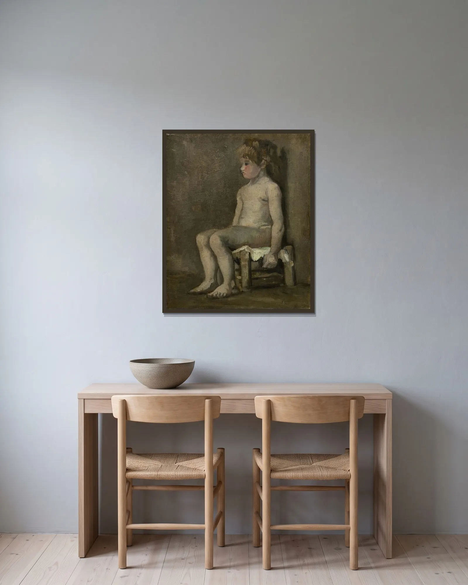 Nude Girl, Seated av Vincent van Gogh inramad på en vägg