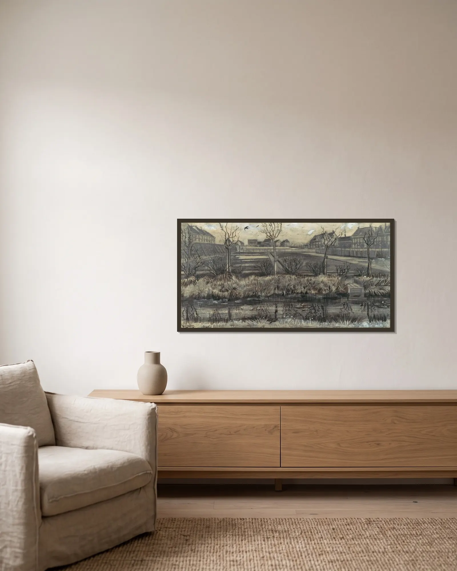 Nursery on Schenkweg av Vincent van Gogh inramad på en vägg