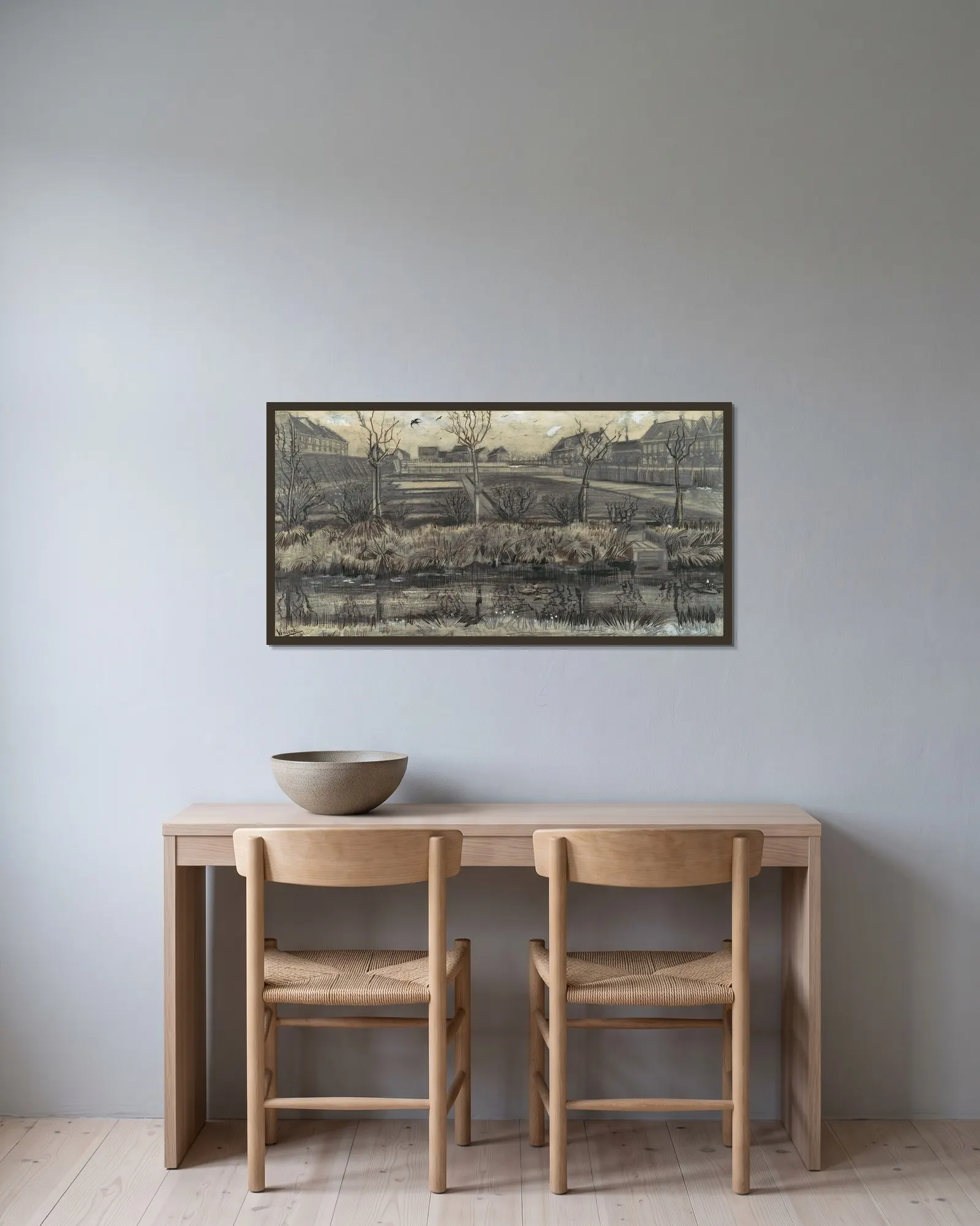 Nursery on Schenkweg av Vincent van Gogh inramad på en vägg