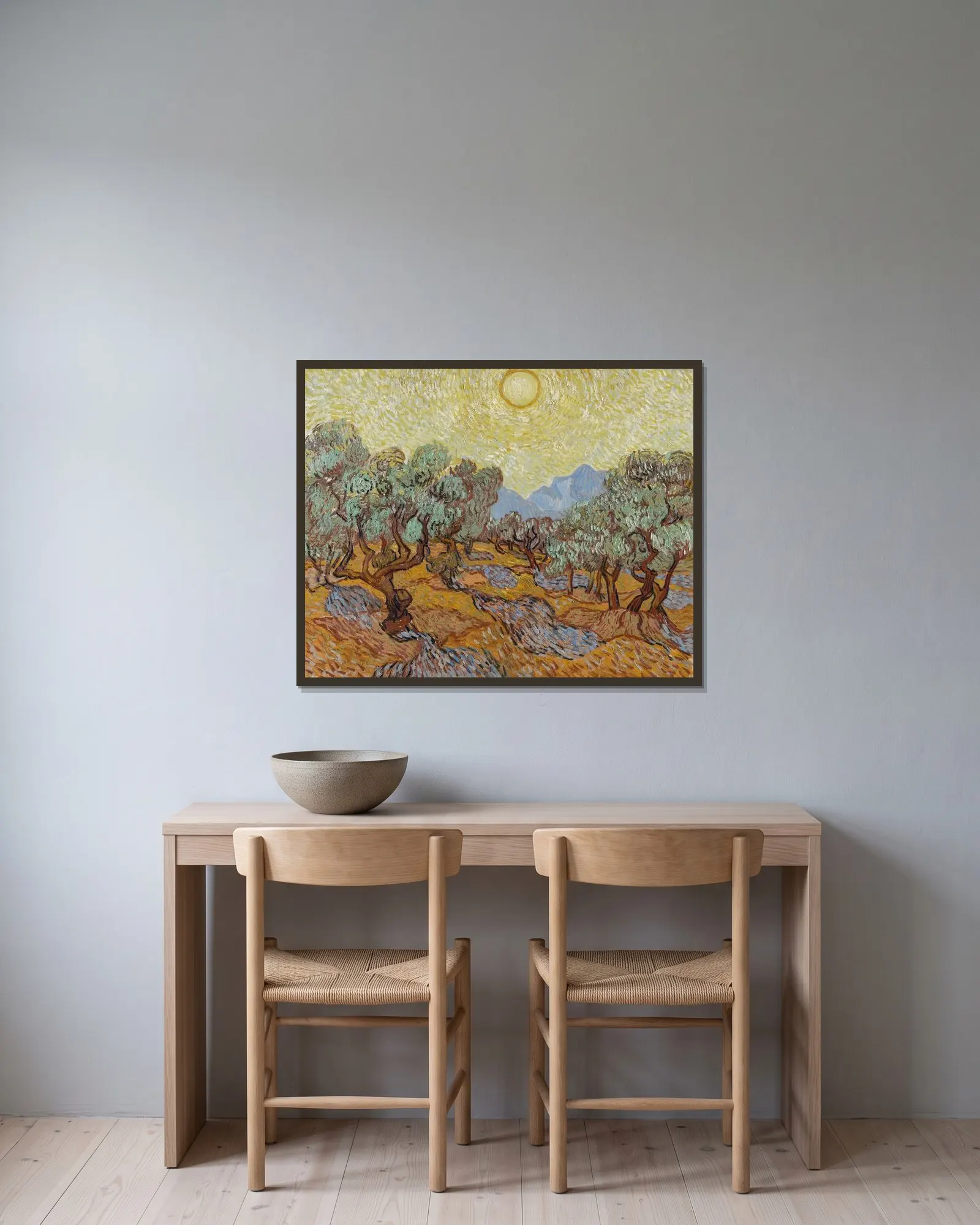 Olive Trees, 1889 – nr 1 av Vincent van Gogh inramad på en vägg