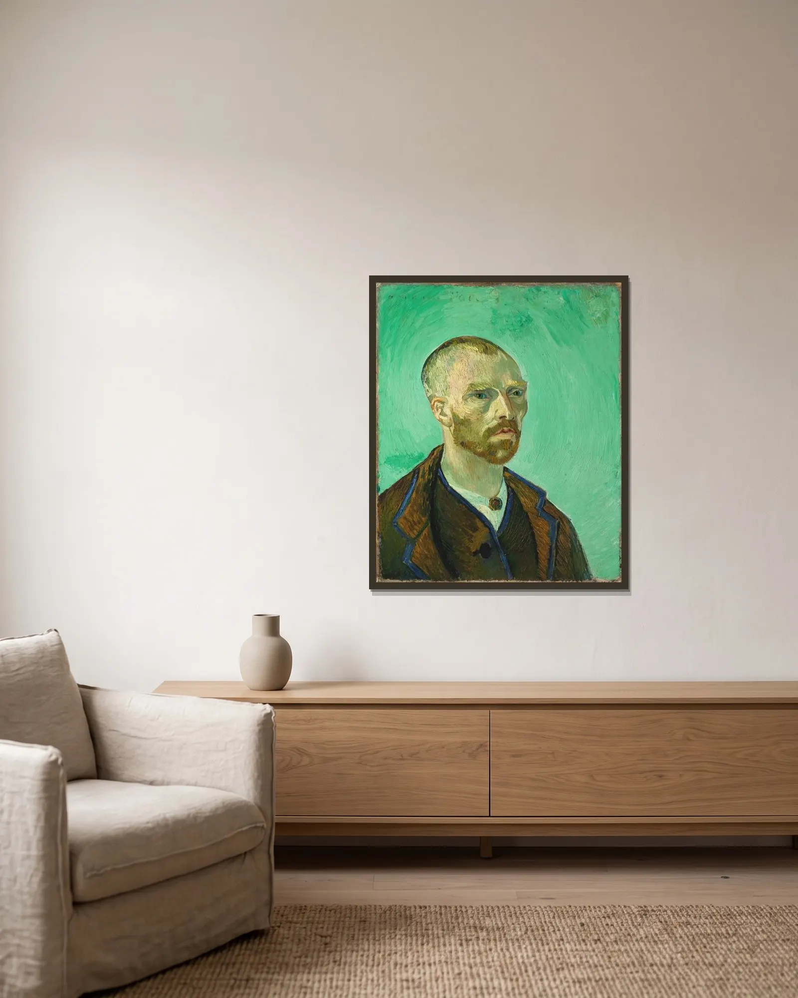 Self Portrait (dedicated to Paul Gauguin), 1888 av Vincent van Gogh inramad på en vägg