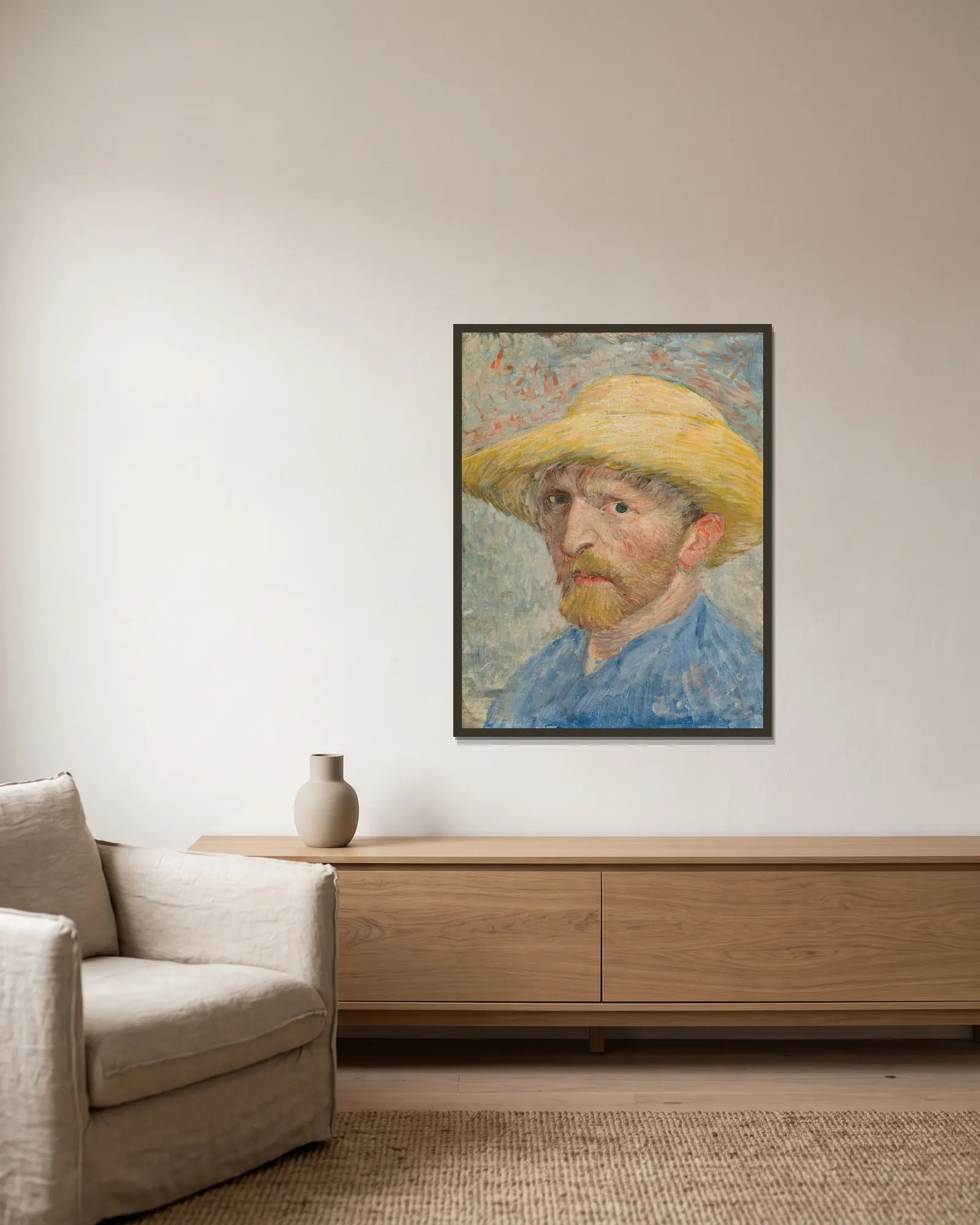 Self-Portrait av Vincent van Gogh inramad på en vägg