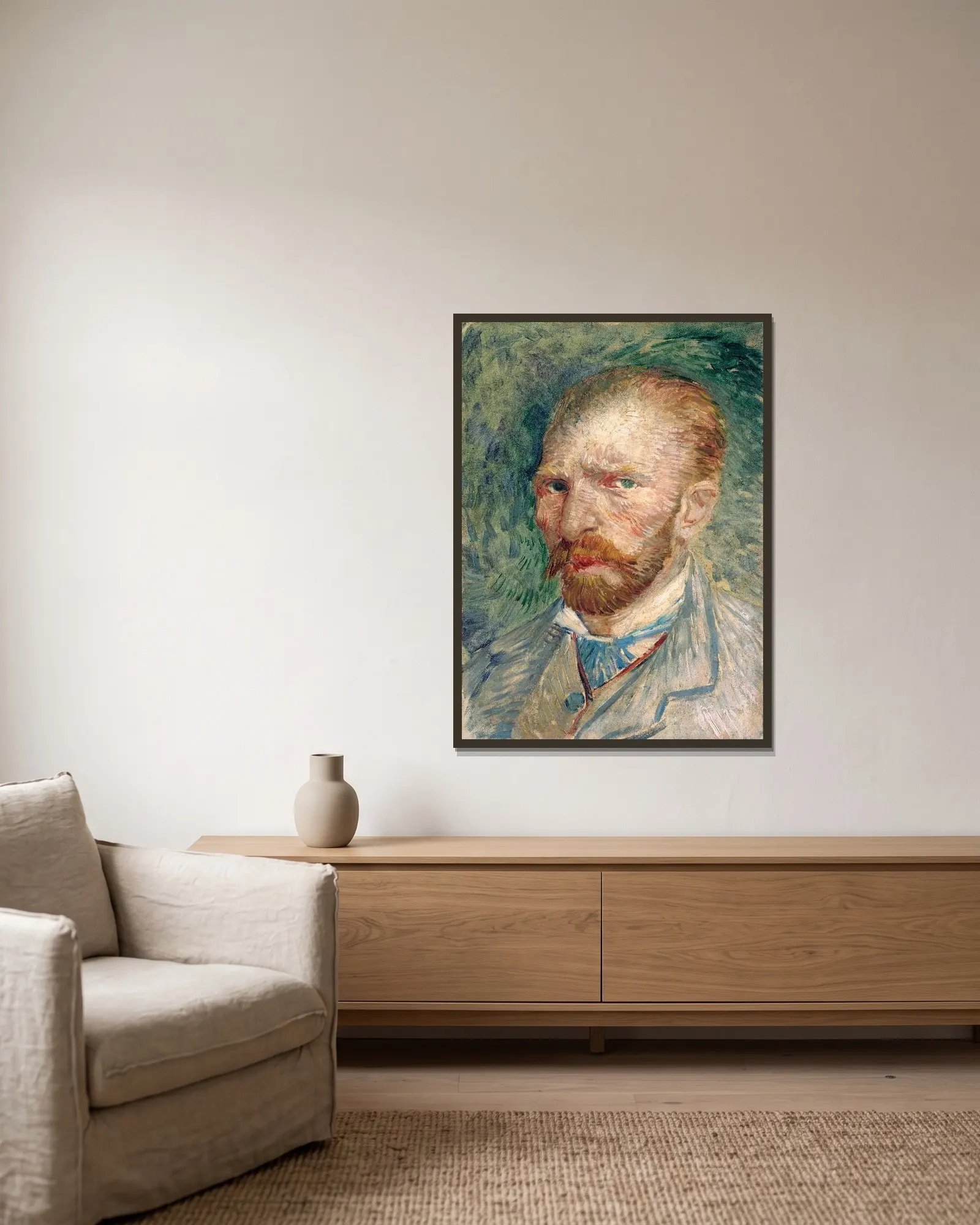 Self-Portrait av Vincent van Gogh inramad på en vägg