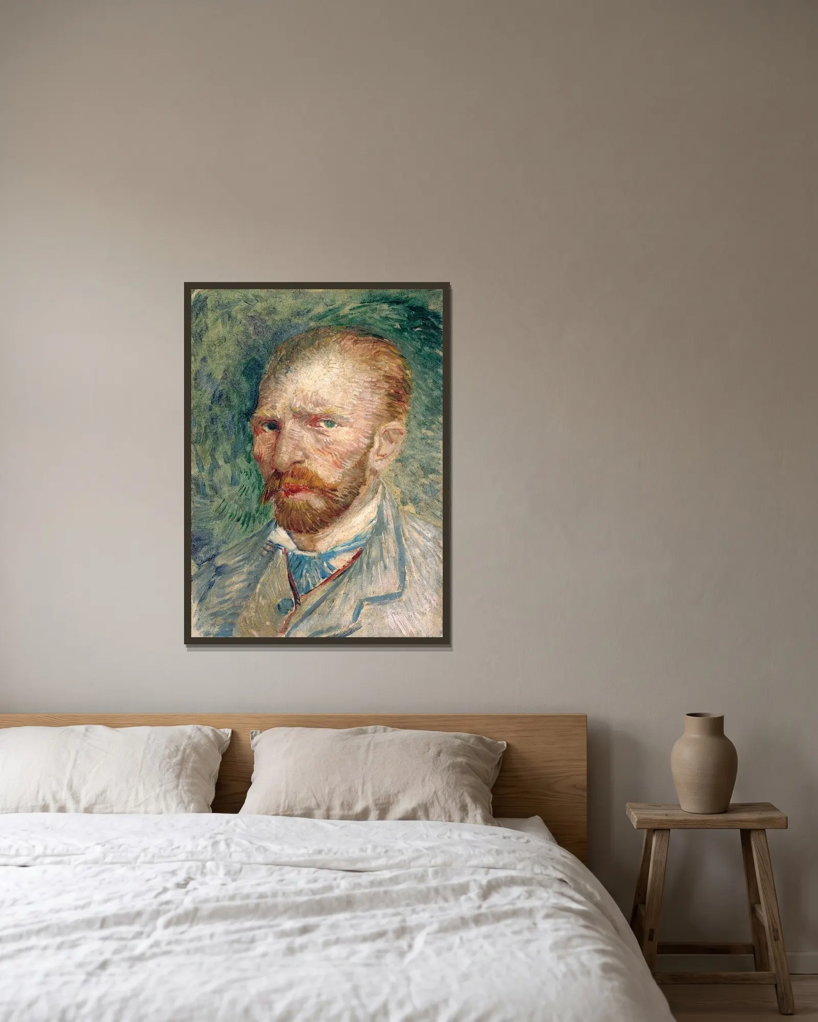 Self-Portrait av Vincent van Gogh inramad på en vägg