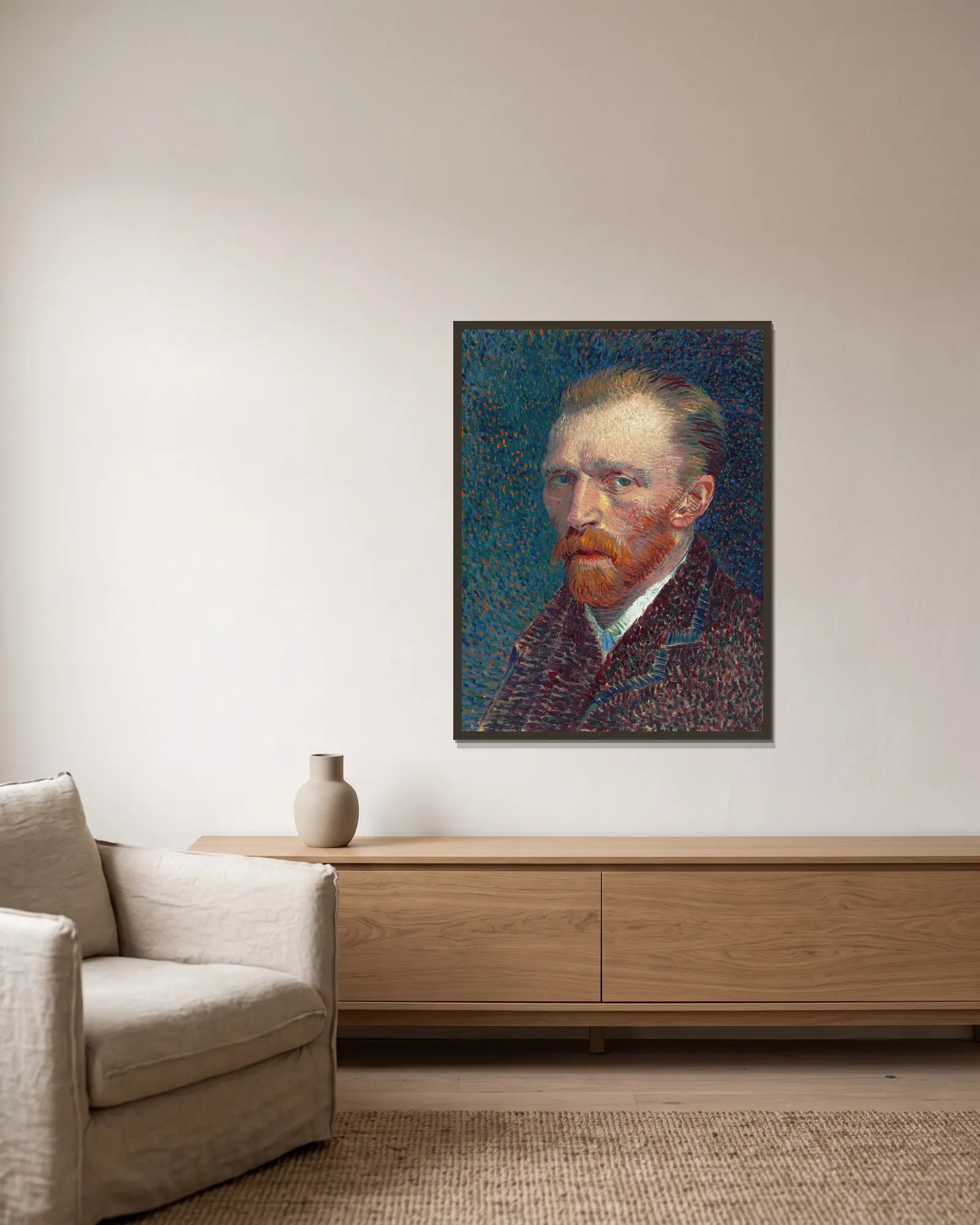 Self-Portrait av Vincent van Gogh inramad på en vägg
