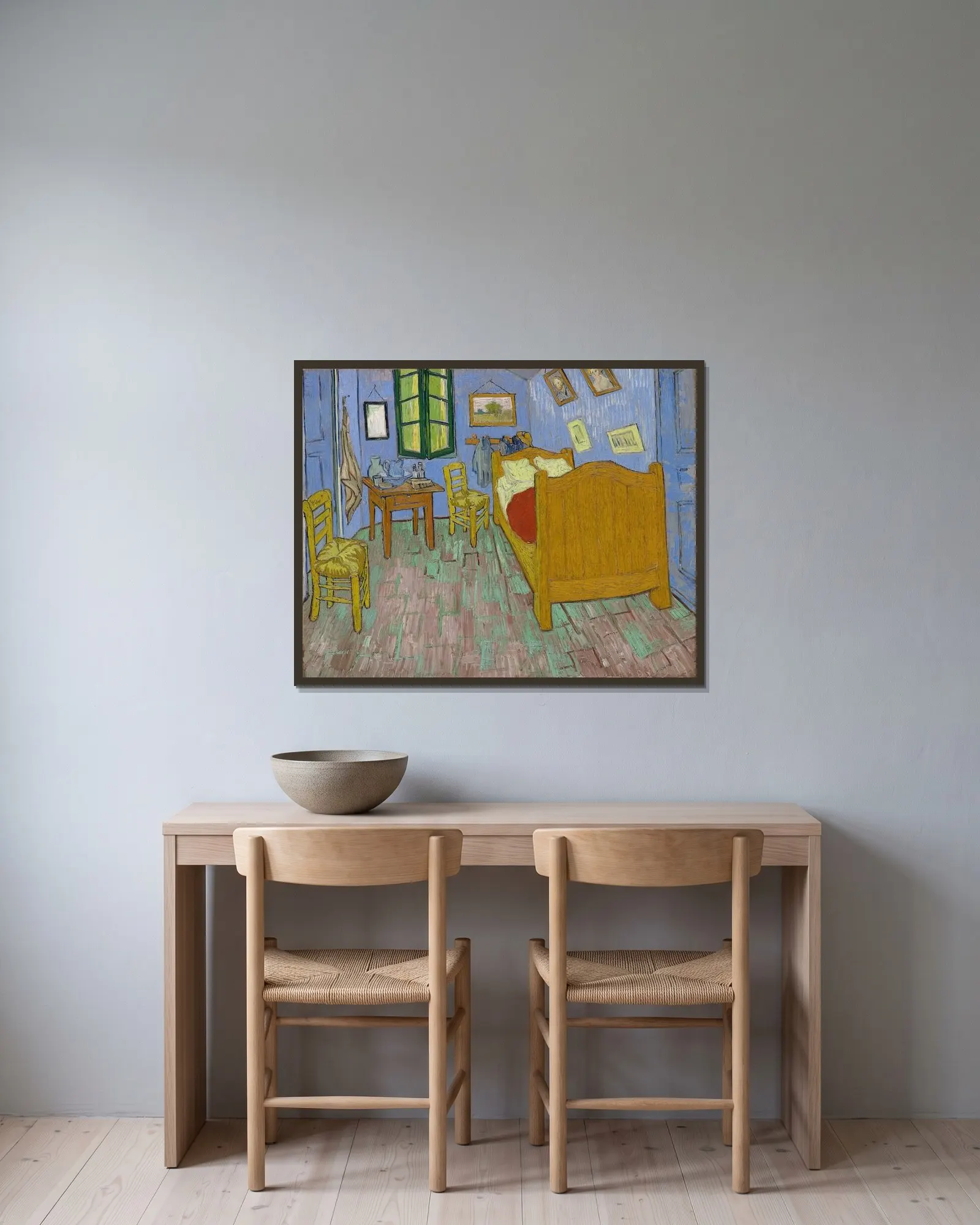 The Bedroom av Vincent van Gogh inramad på en vägg