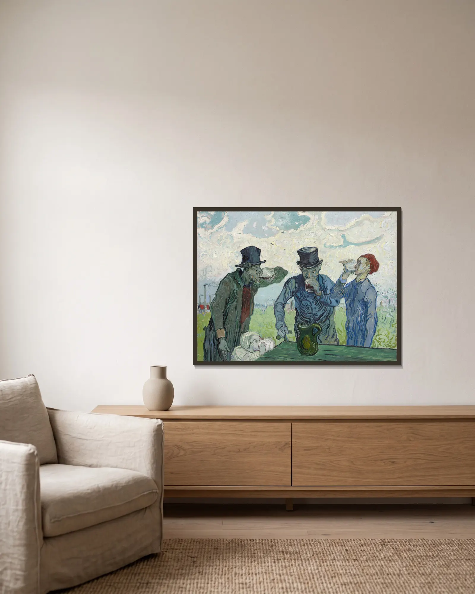 The Drinkers av Vincent van Gogh inramad på en vägg