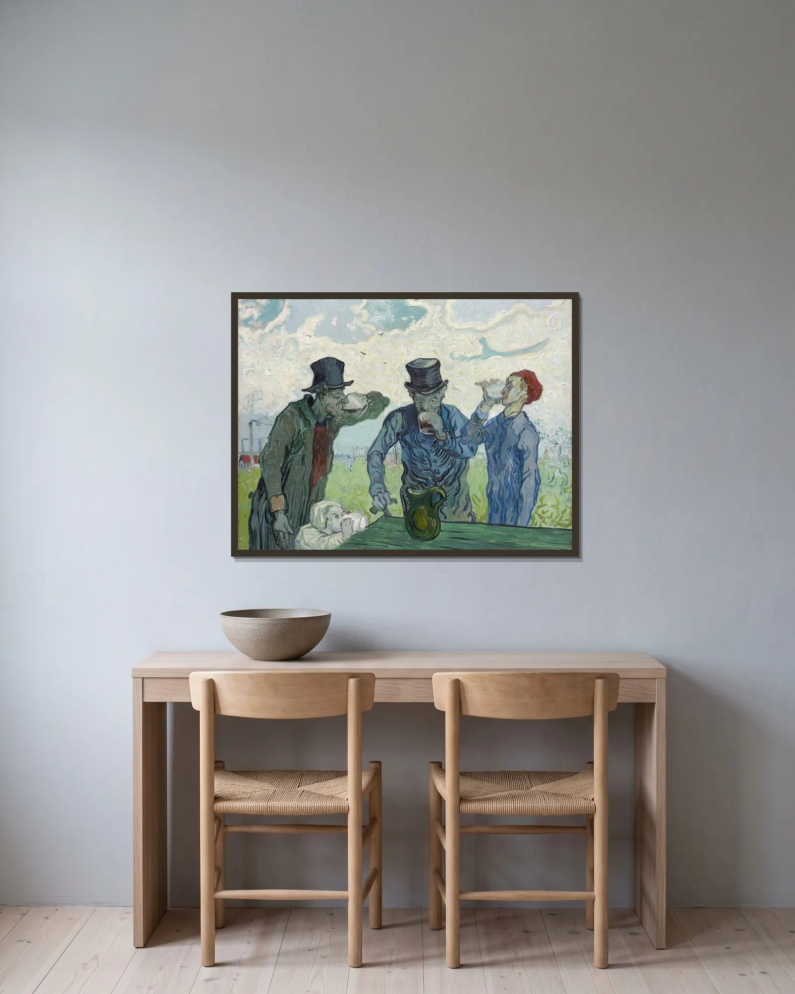 The Drinkers av Vincent van Gogh inramad på en vägg